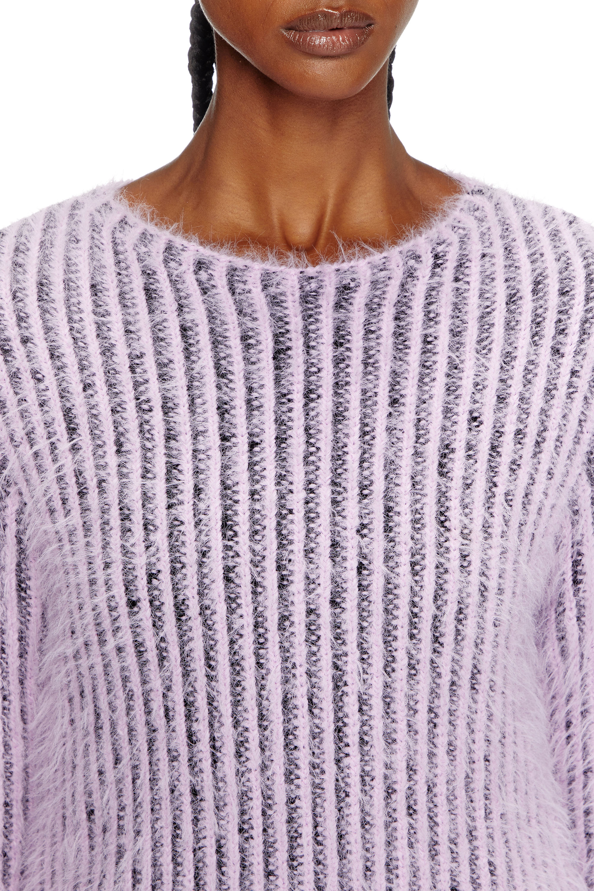Diesel - M-TIGRE, Female's Fuzzy striped wool-blend jumper in ライラック - 5