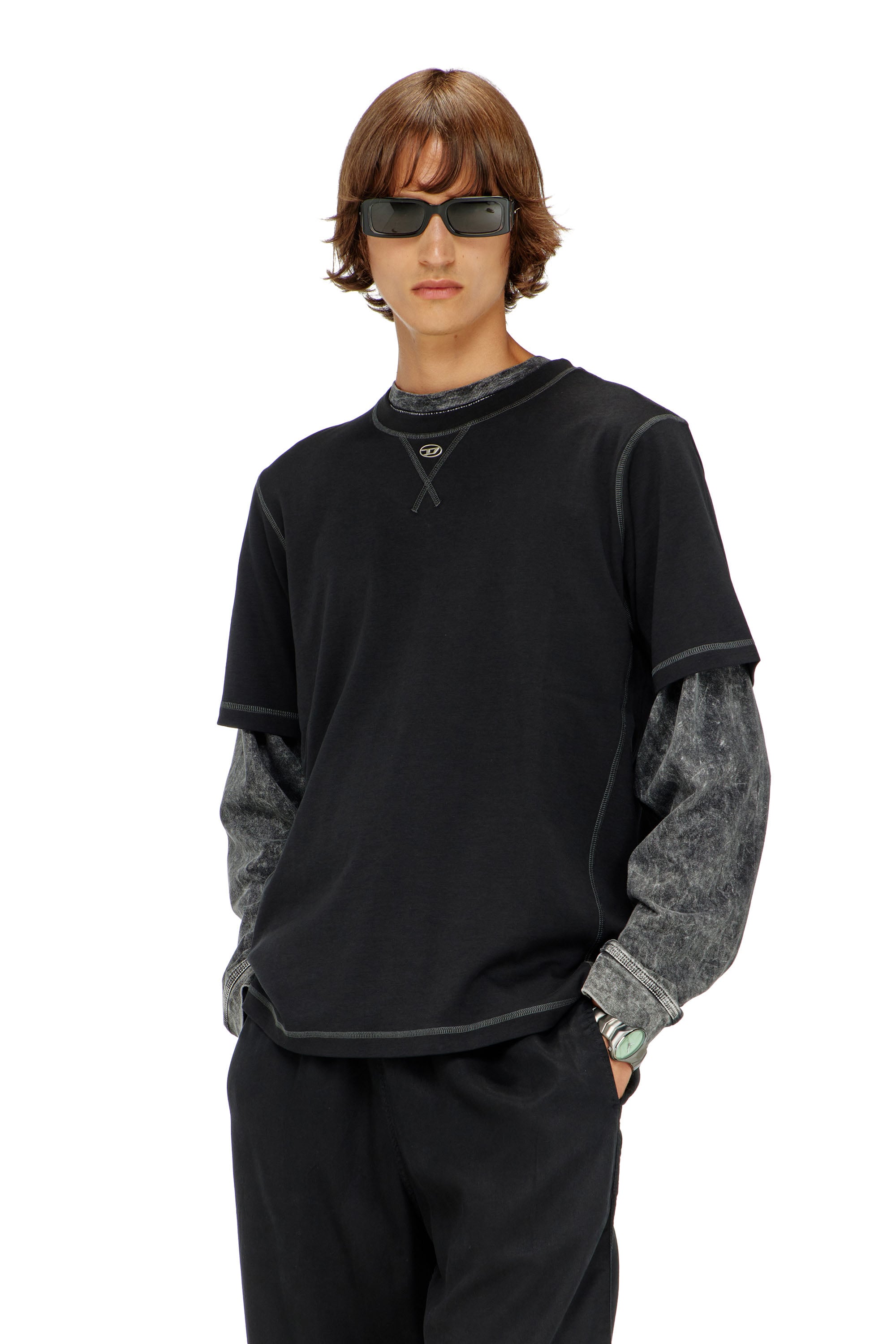 Diesel - T-MADJUST-TR, Male's クルーネックTシャツ in ダークグレー - 1