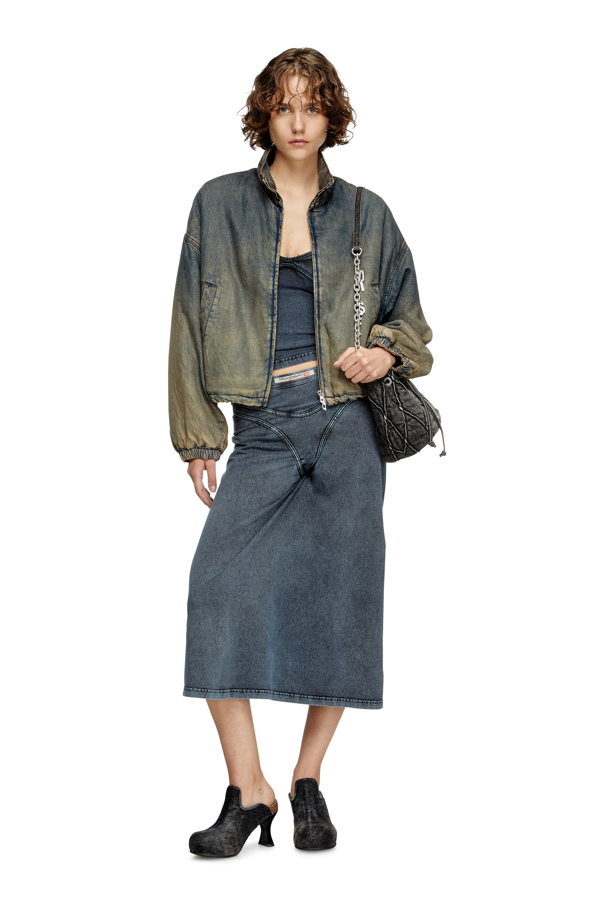 Diesel - O-ALLINE, Female's Midi skirt in denim-look jersey in ダークブルー - 1