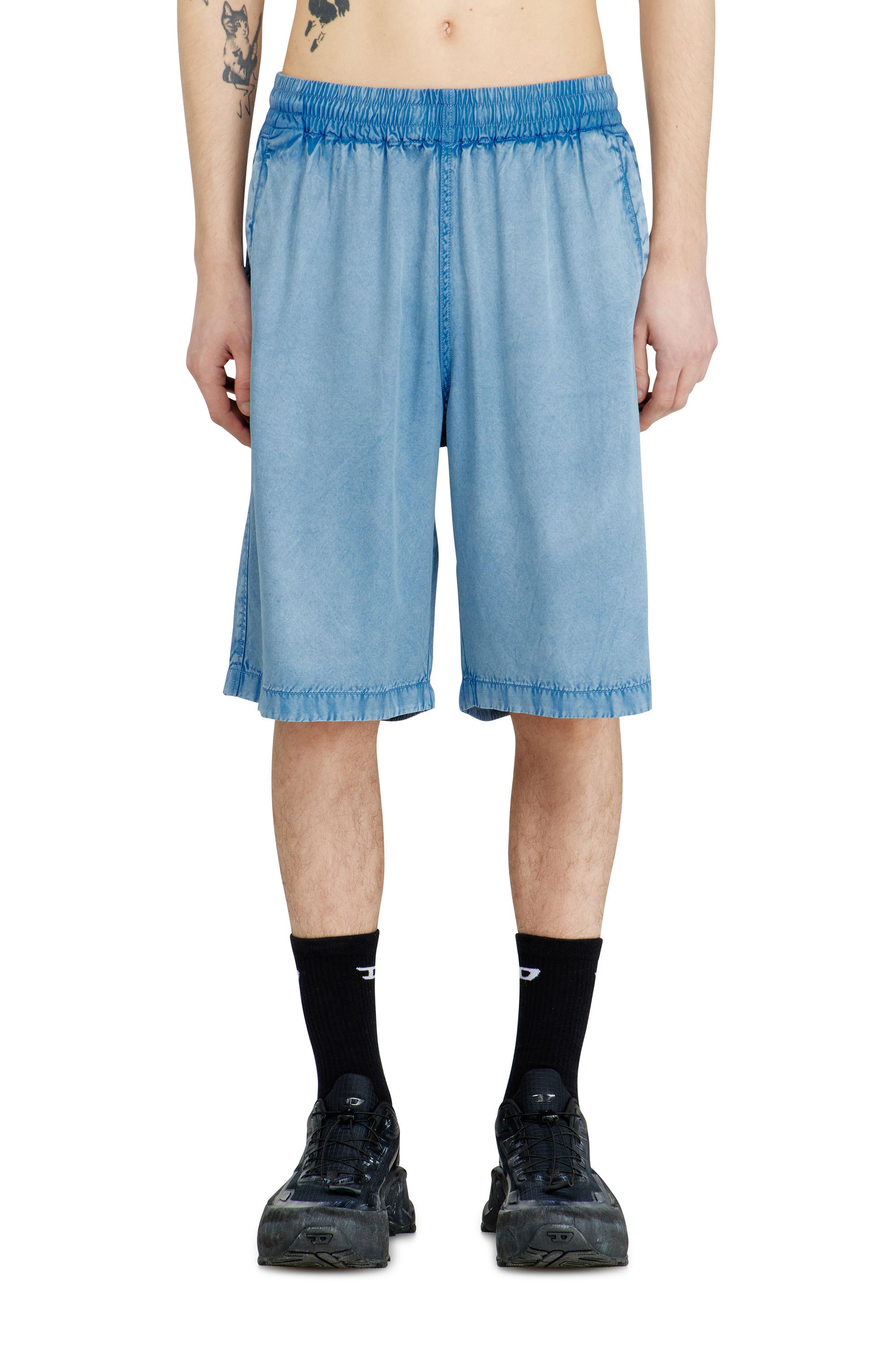 Diesel - P-HOLG, Male's Shorts in denim-effect satin in ブルー - 3
