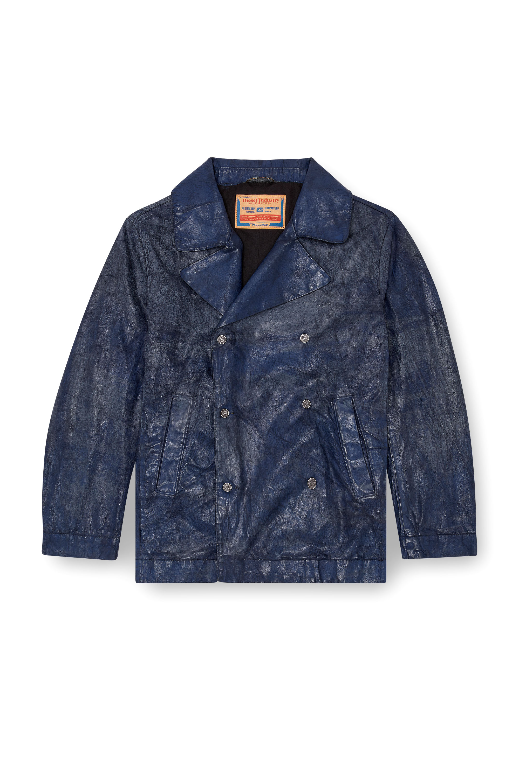 Diesel - D-BONDED-S, Male's Double-breasted jacket in coated denim in ダークブルー - 3