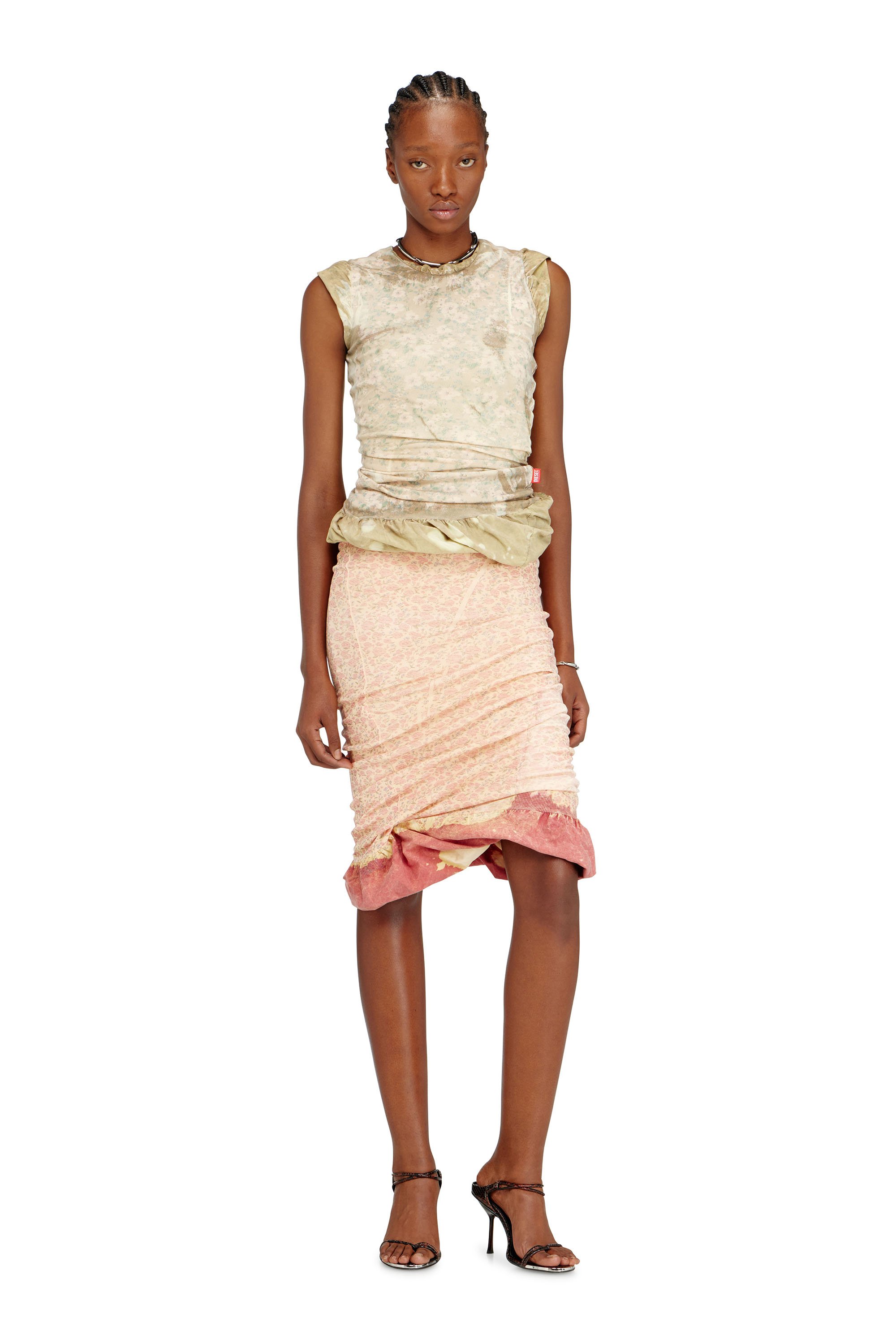 Diesel - T-ORY, Female's Layered top with bleached effect in ミリタリーグリーン - 2