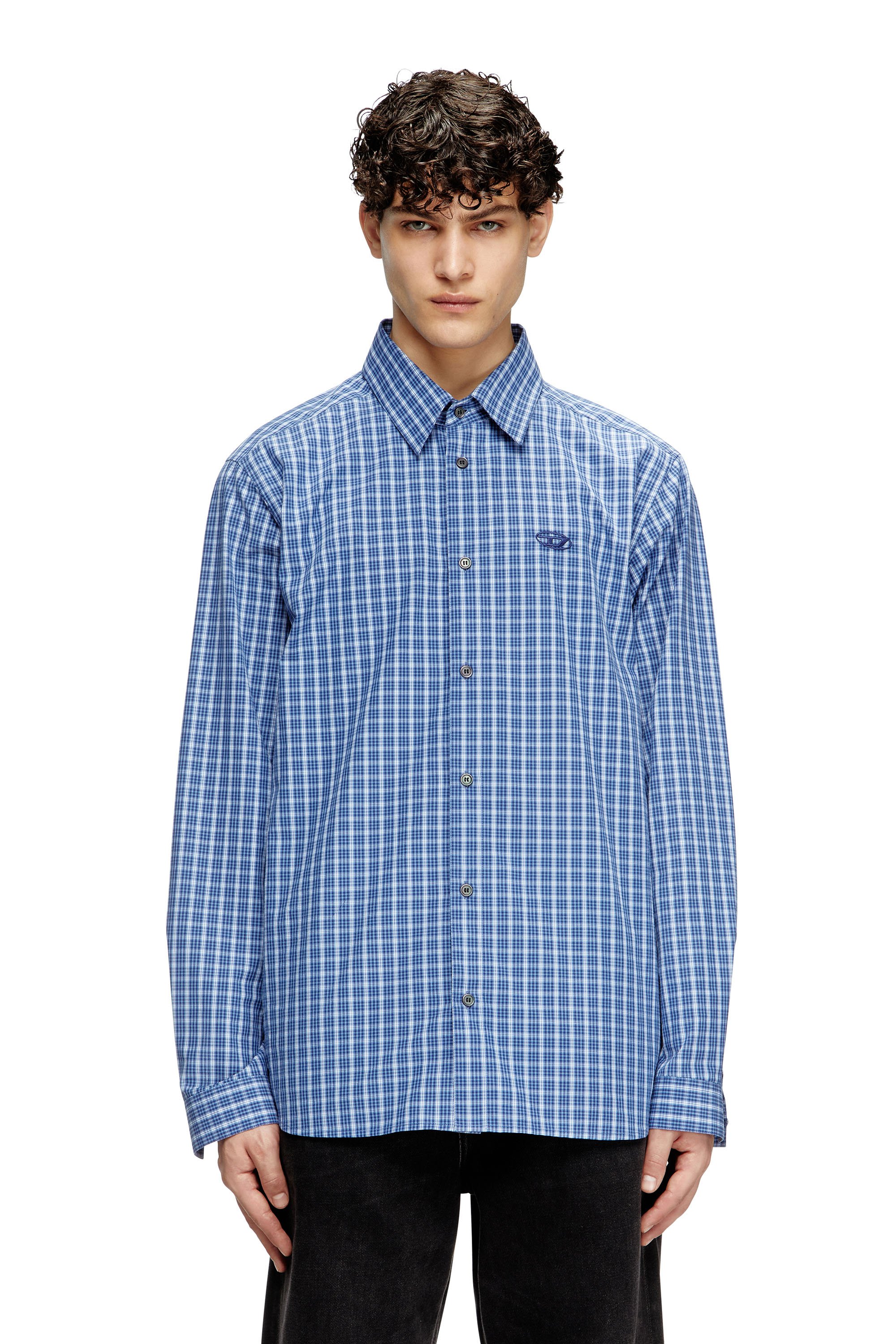 Diesel - S-SIMPLY-DLBV, Male's Checked shirt with Oval D embroidery in ブルー - 1