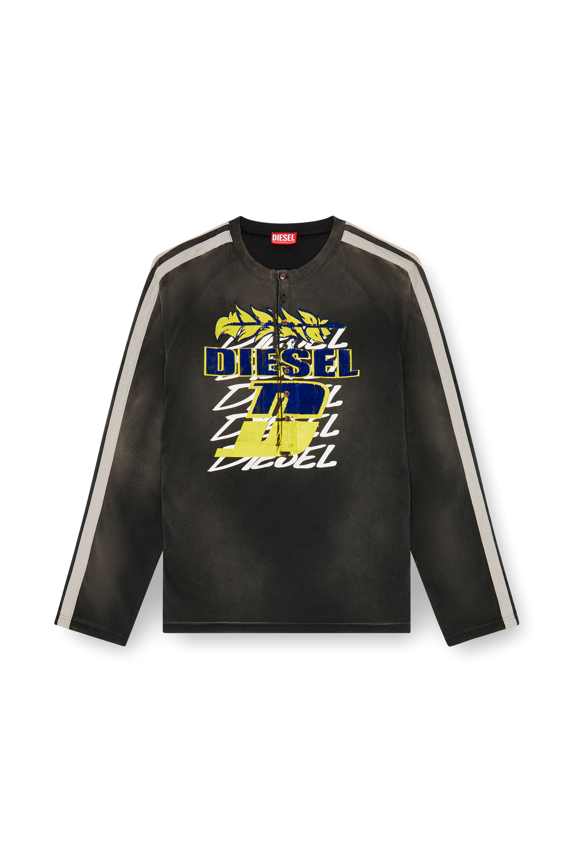 Diesel - T-ROXFINO-STRIPE, Male's Sun-faded long-sleeve Henley T-shirt in ブラック - 3