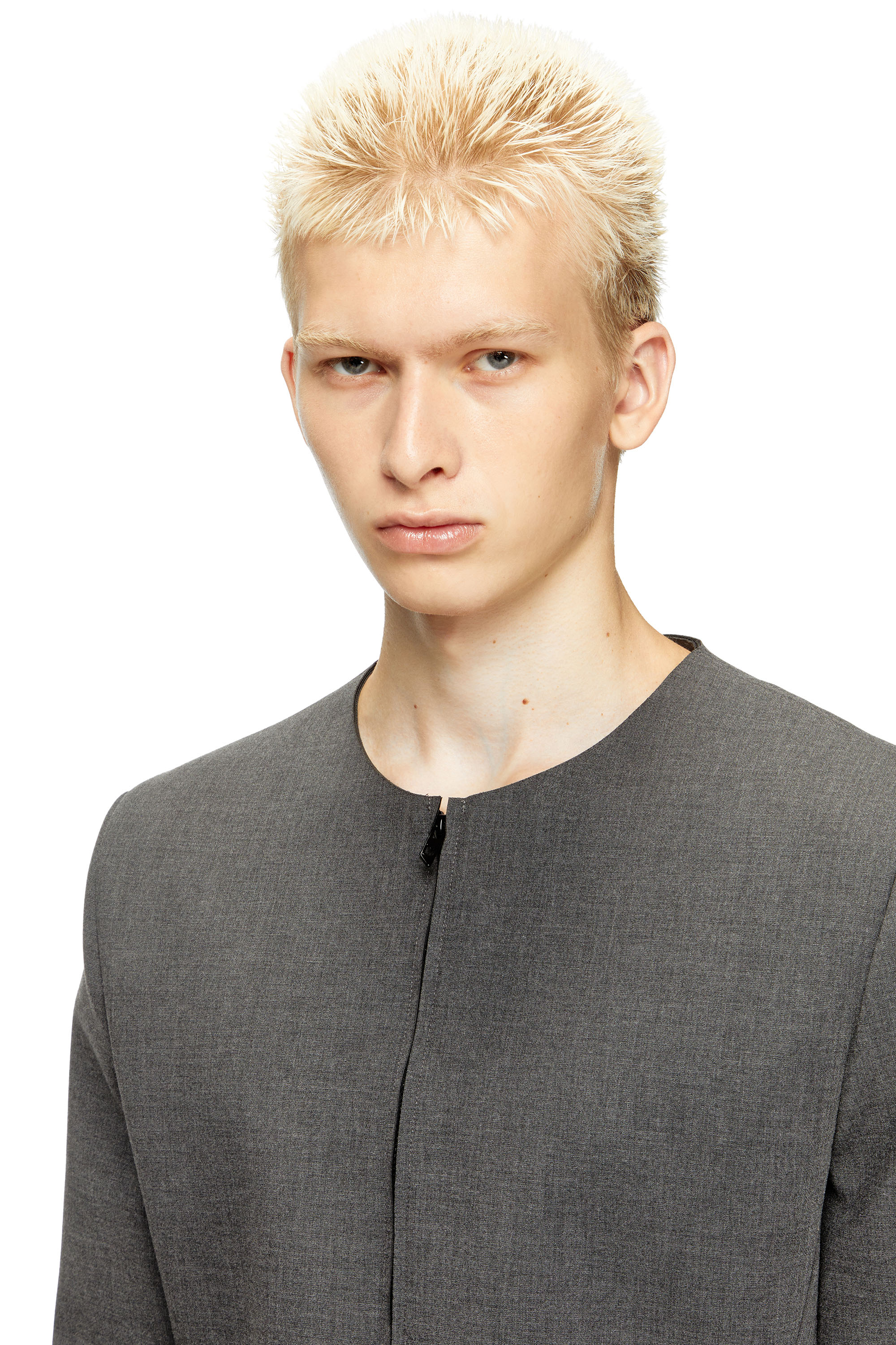 Diesel - J-CESAR-NEO, Male's Collarless jacket in neoprene-bonded fabric in グレー - 4