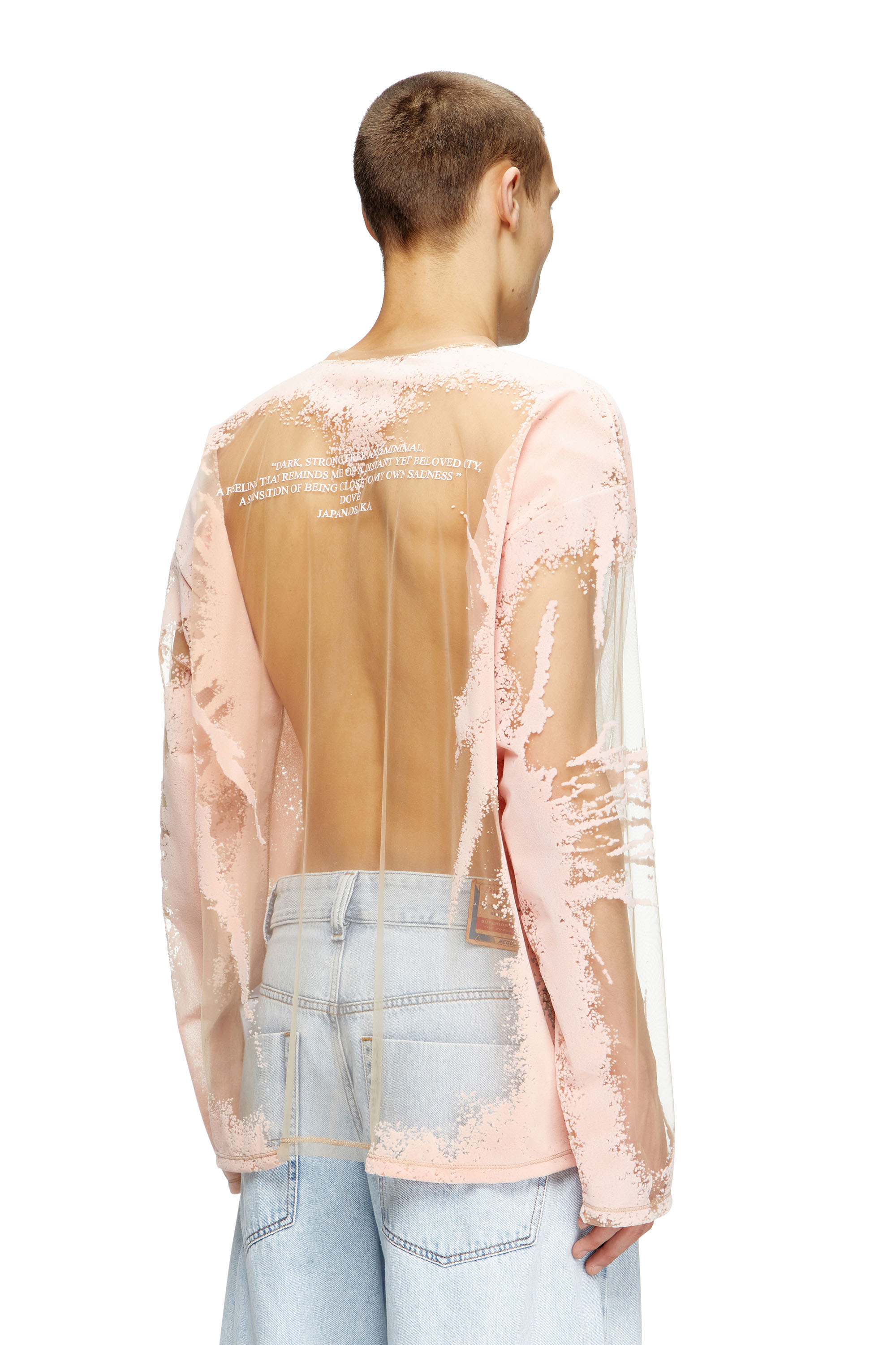 Diesel - T-HASSAN-LS-A, Unisex's Long-sleeve nylon T-shirt with lyrics print in ピンク / ホワイト - 4