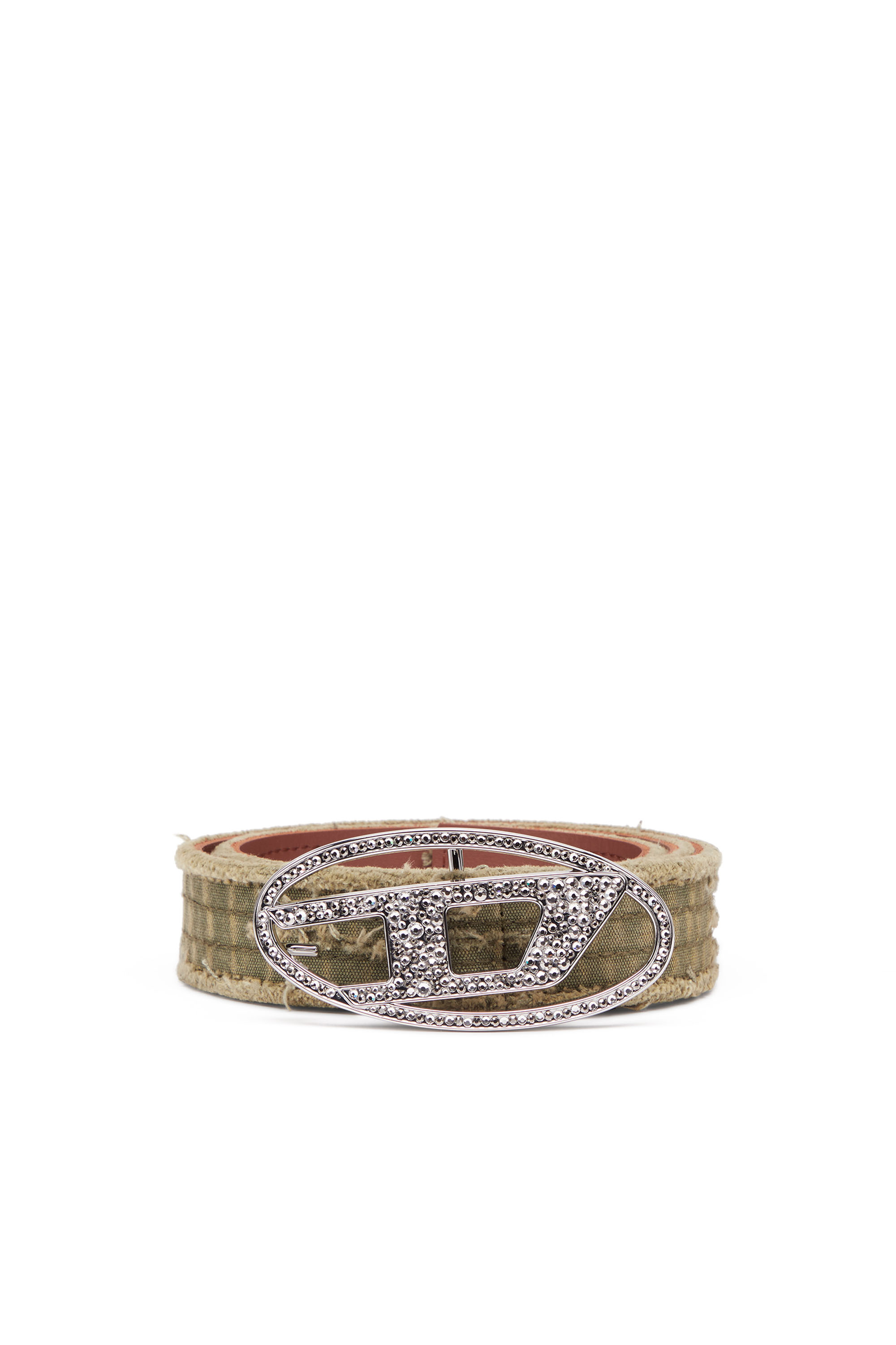 Diesel - B-1DR STRASS, Female's Canvas and leather belt with crystals in ミリタリーグリーン - 1