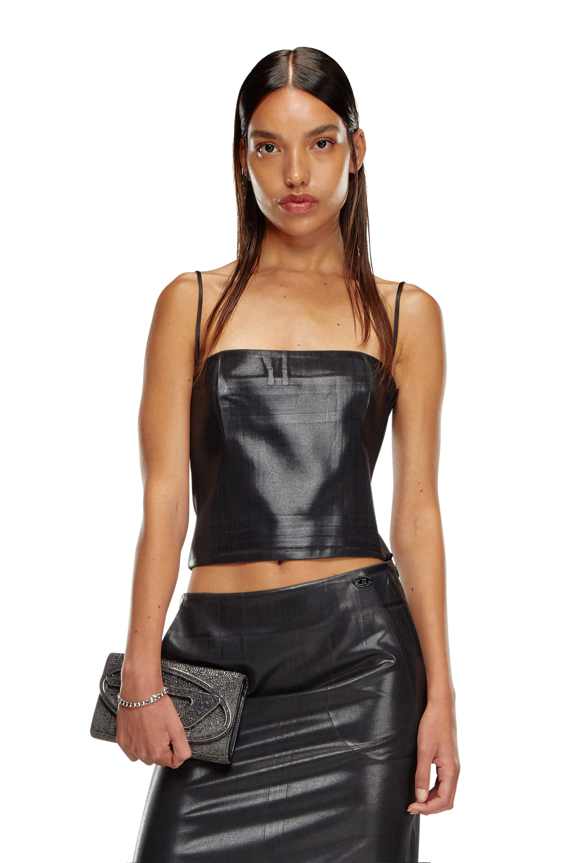 Diesel - T-REASURE, Female's Pinstripe cami with coated front in ブラック/グレー - 1