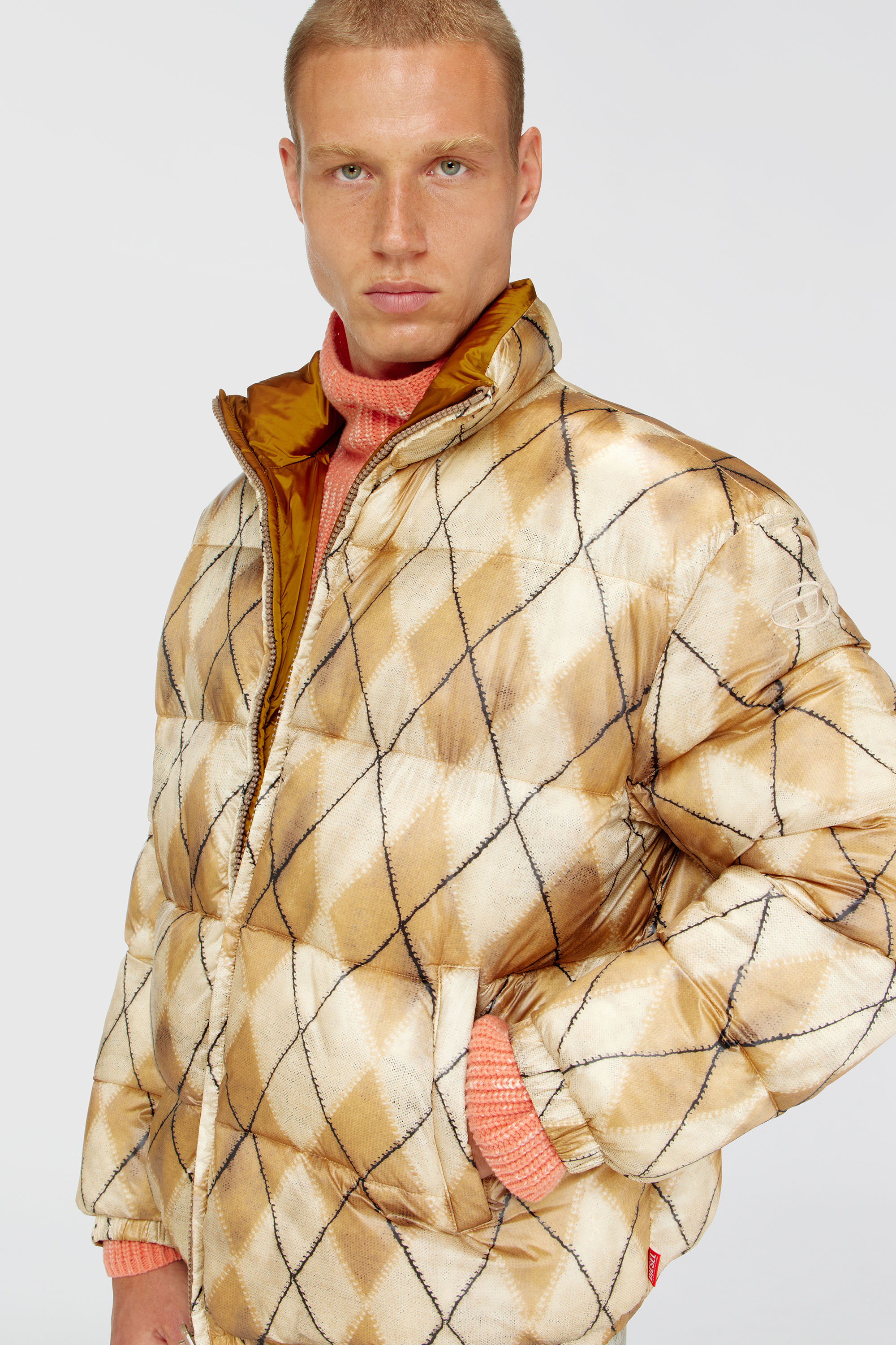Diesel - W-BOURB-DLCK, Male's パファージャケット in ベージュ/ブラウン - 4