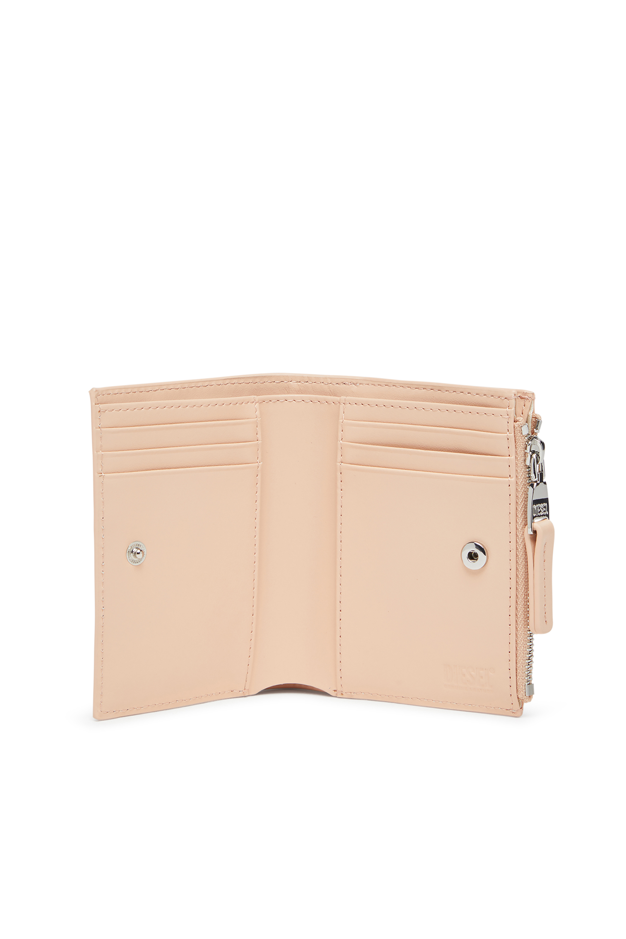 Diesel - 1DR BI-FOLD ZIP II, Female's Small leather wallet with logo plaque in ヌードカラー - 3