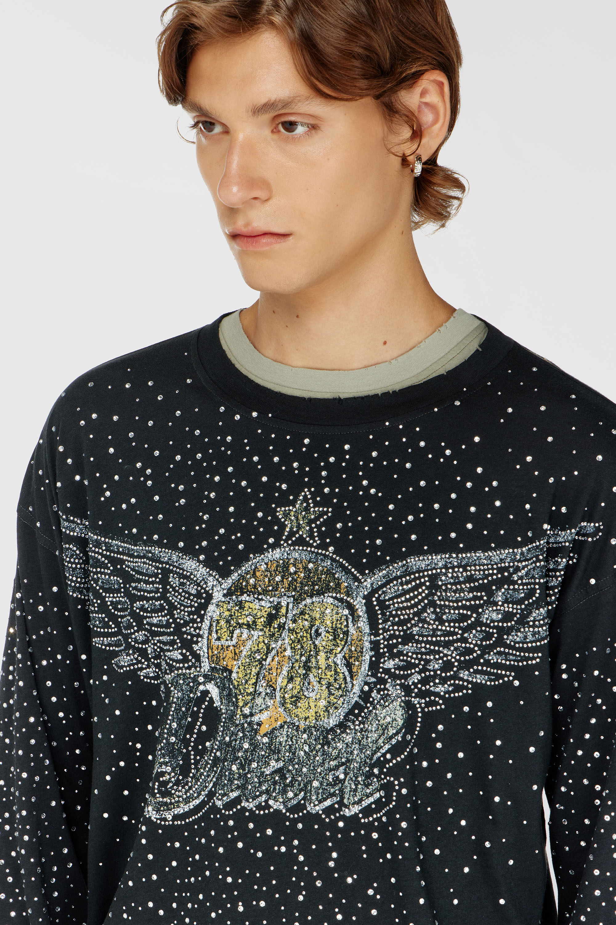 Diesel - T-EDRO-CRT-LS-C, Male's Ripped long-sleeve T-shirt with crystals in ブラック - 4