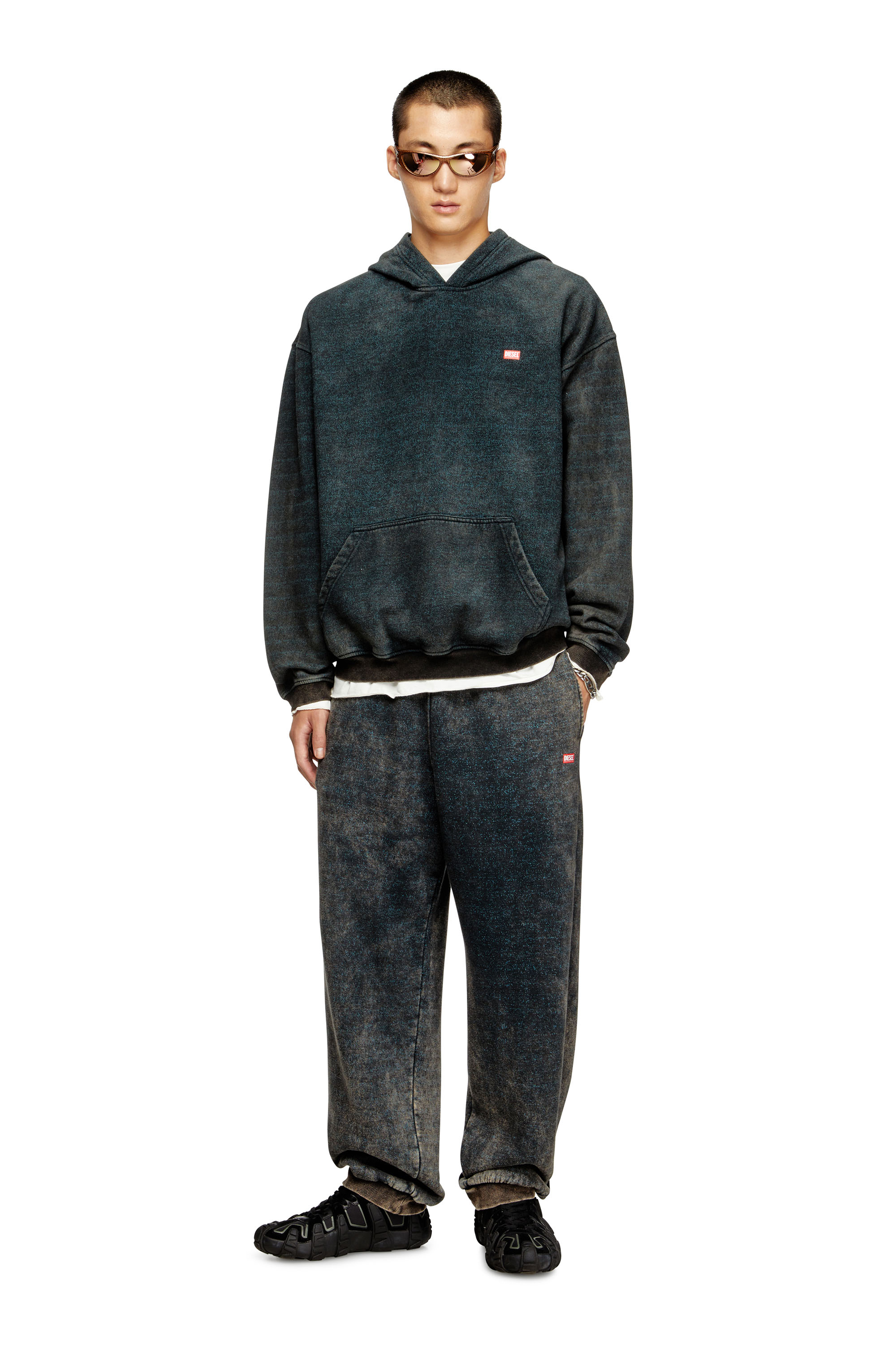 Diesel - S-KAI, Male's プルオーバーパーカー in ブラック/ブルー - 1