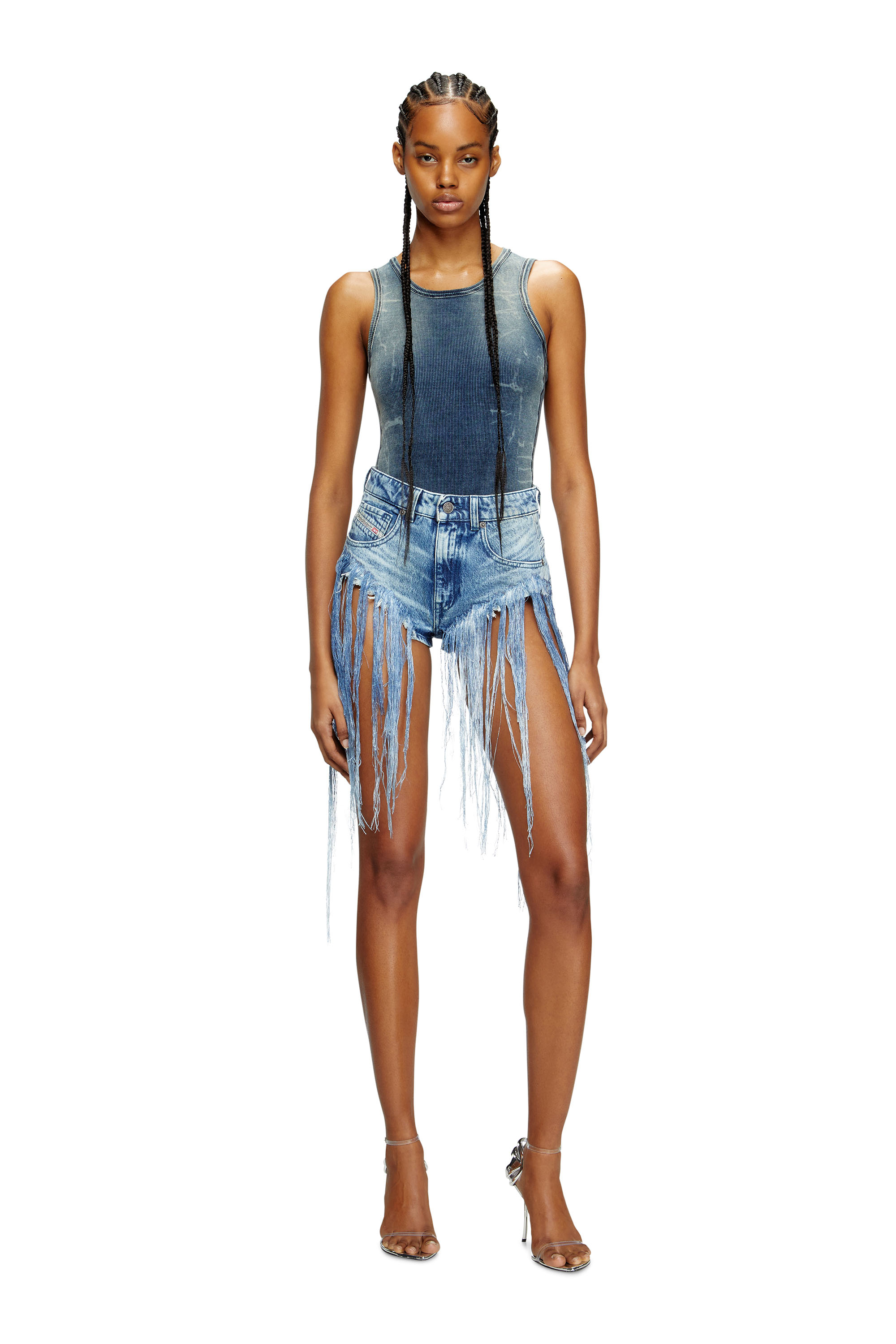 Diesel - T-GO, Unisex's Ribbed tank top with denim trompe l'oeil in ダークブルー - 6
