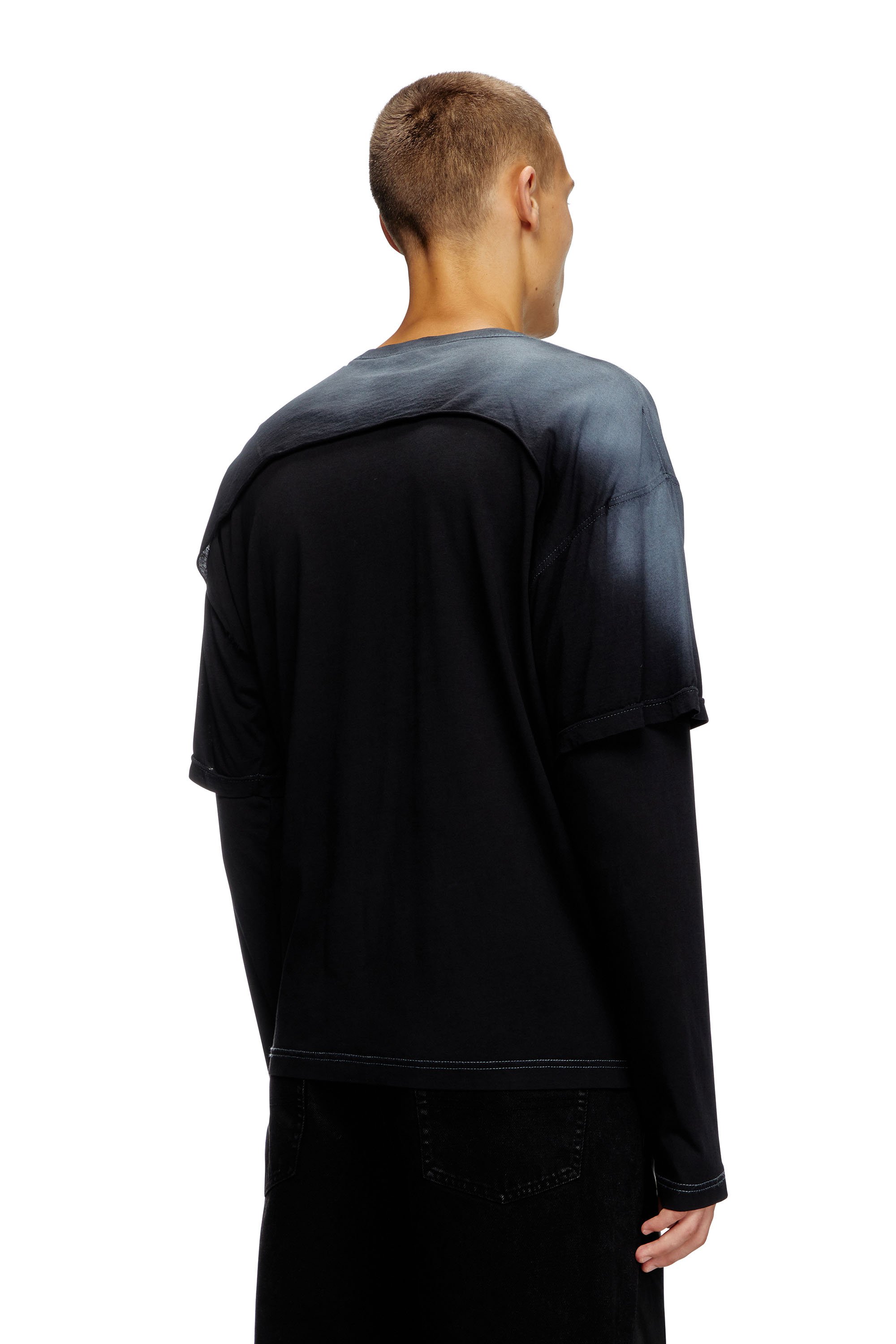 Diesel - T-BESH-CUT, Male's Destroyed layered long-sleeve T-shirt in ブラック - 4