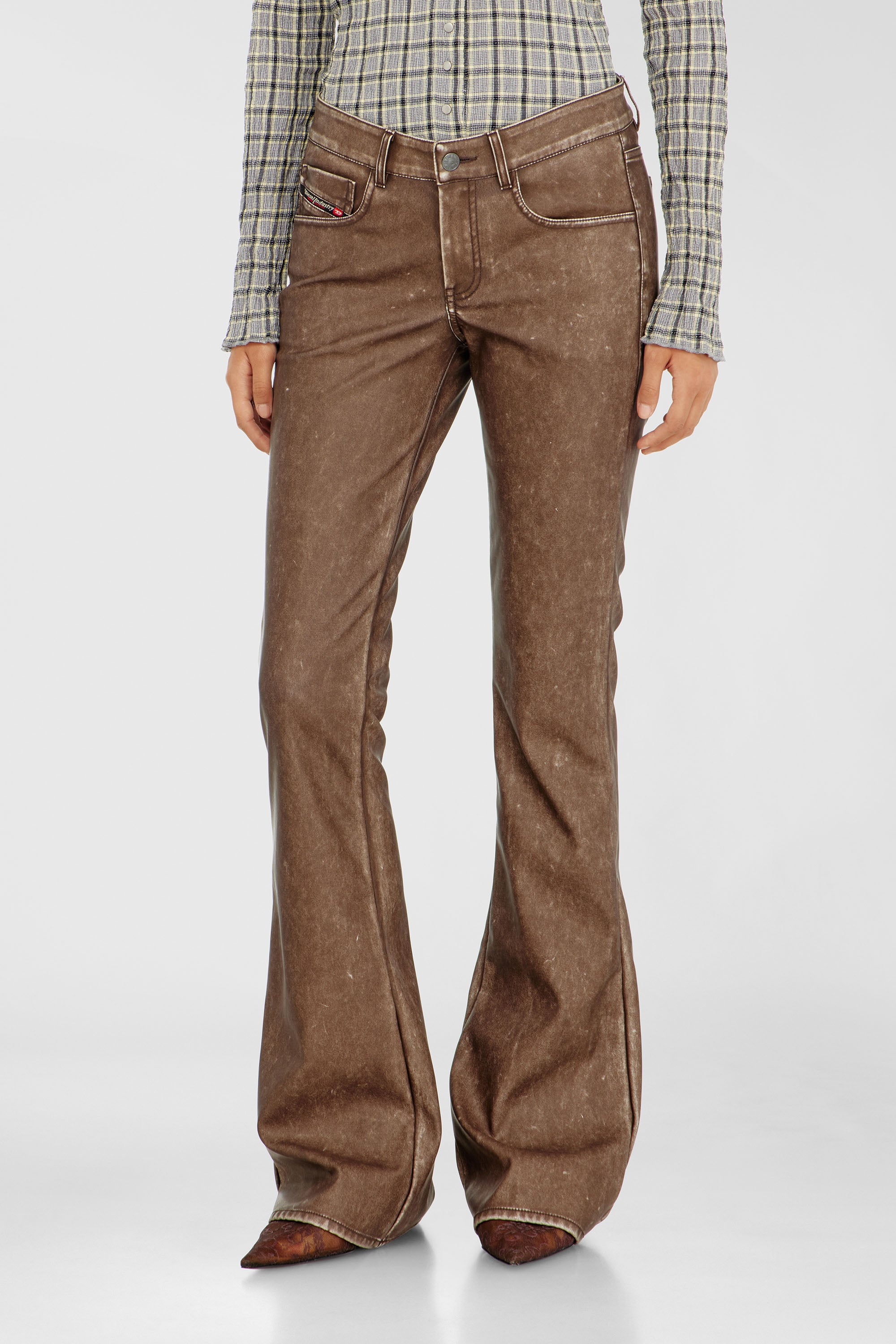 Diesel - P-STELLAR-S1, Female's Bootcut pants in treated coated fabric in ブラウン - 3