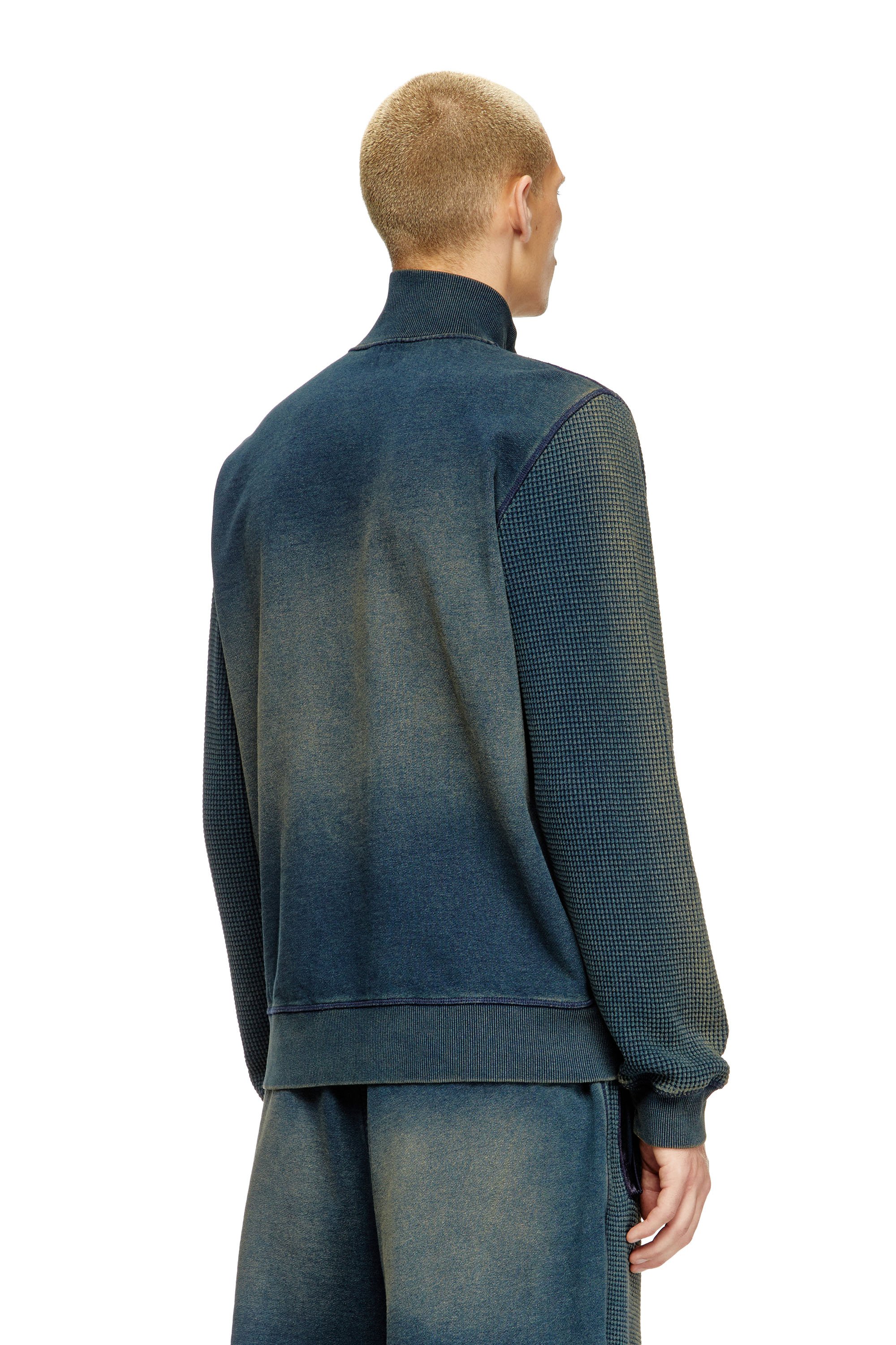 Diesel - S-WAFY-ZIP, Male's Waffle and jersey zip-up sweatshirt in ダークブルー - 4