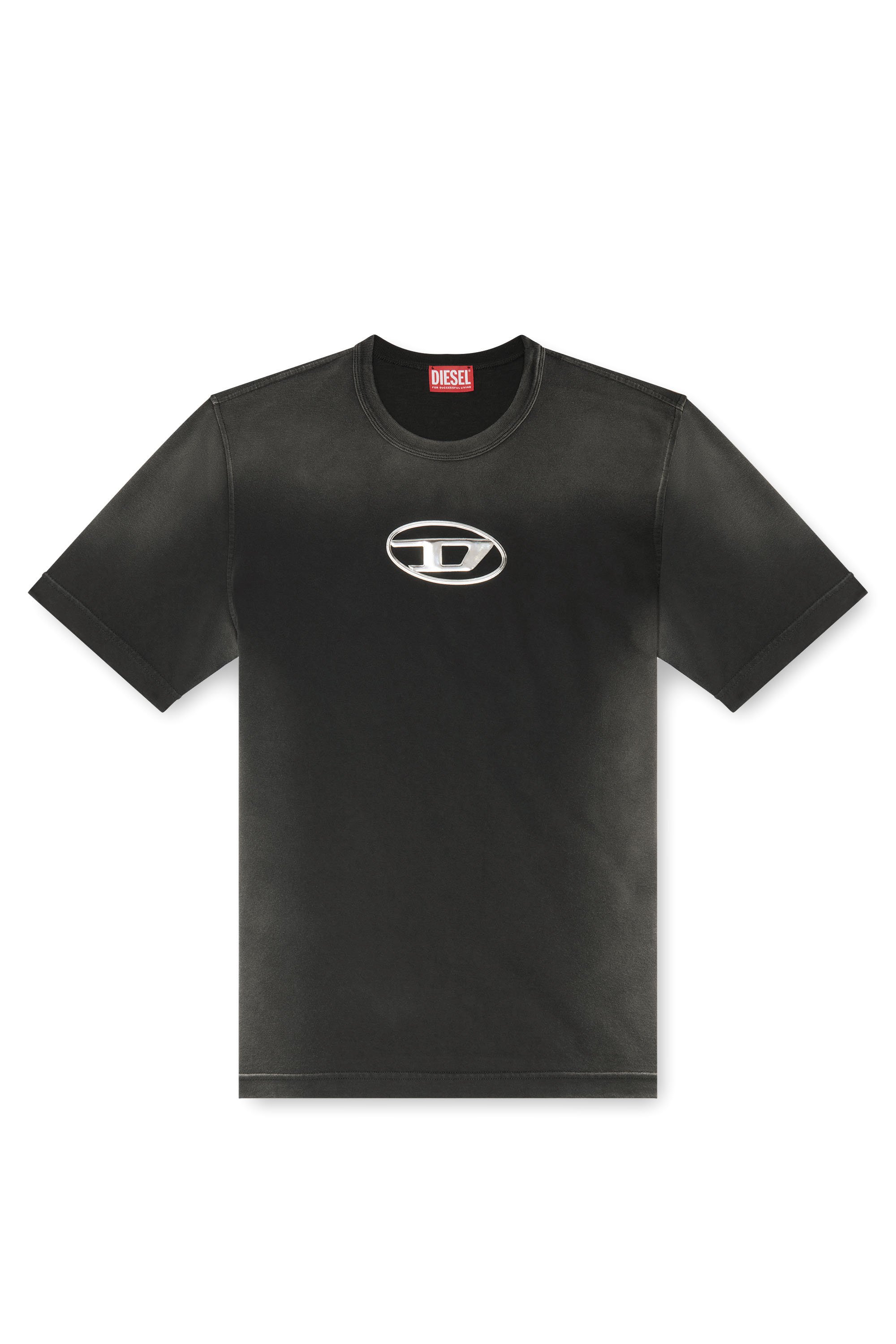 Diesel - T-ADJUST-Q8, Male's Faded T-shirt with cut-out Oval D logo in ブラック - 3