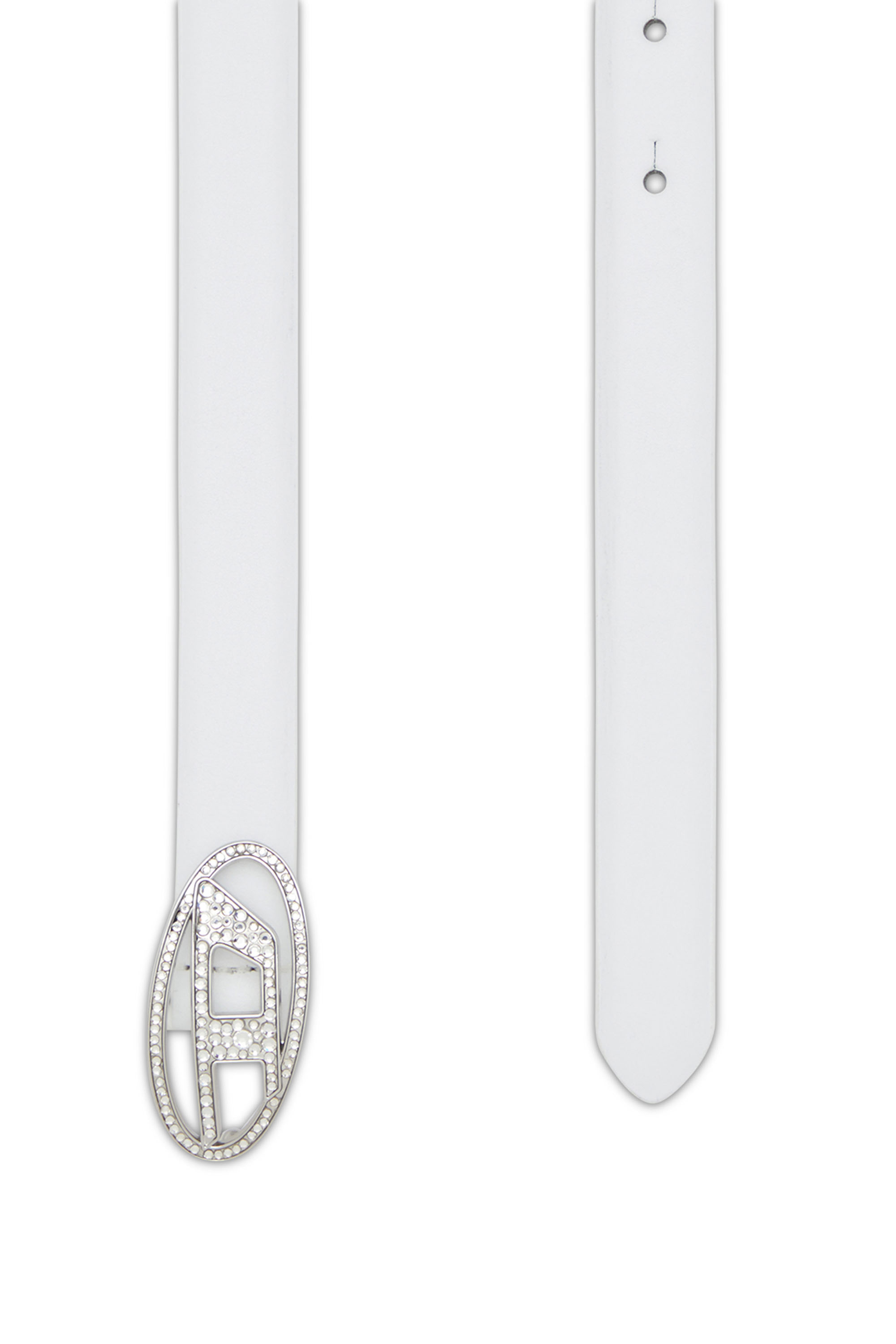Diesel - B-1DR STRASS 20, Female's 1.9cm slim leather belt with crystal buckle in ホワイト - 2