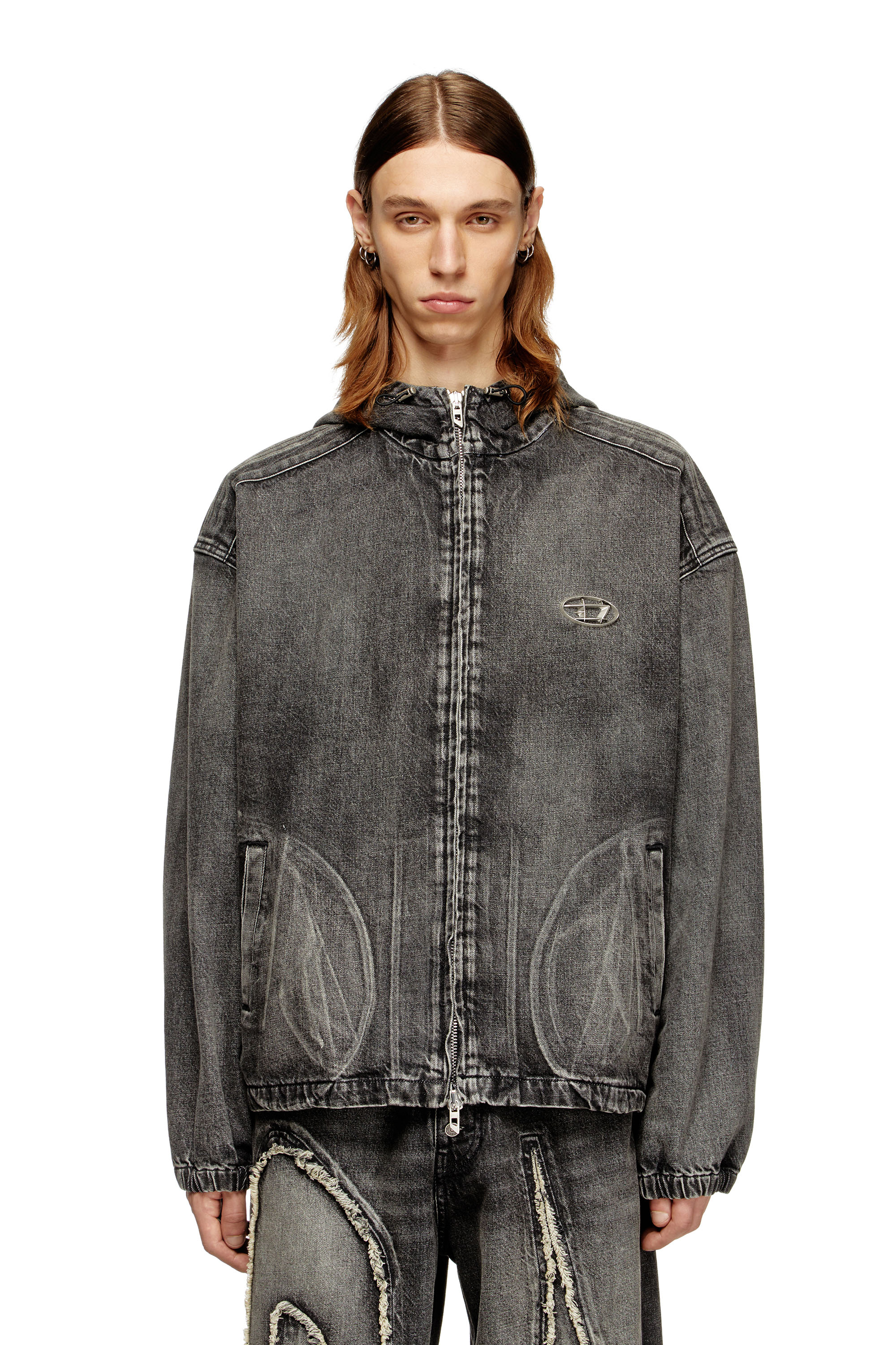 Diesel - THUGJACK, Unisex's Hooded jacket in faded denim in ブラック - 2