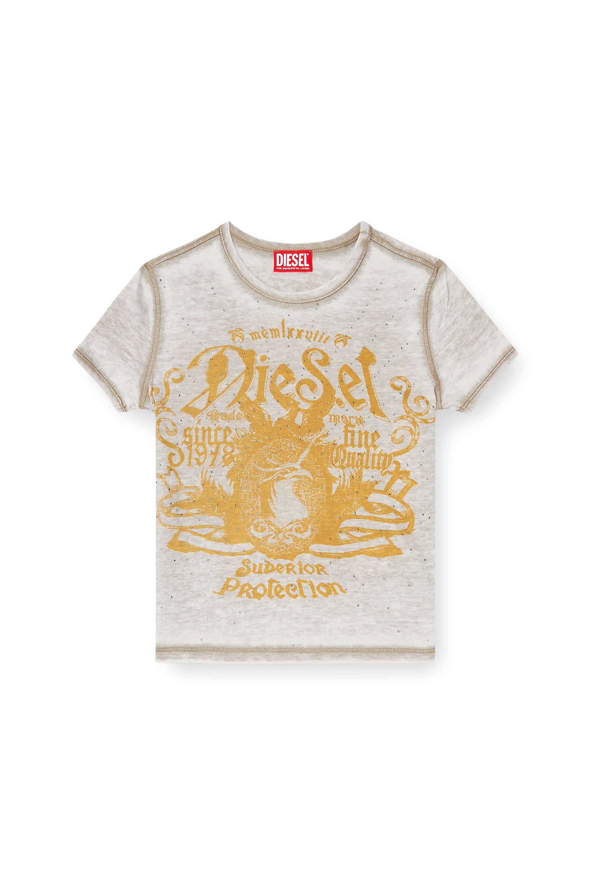 Diesel - T-UNCUTIES-LONG-AA3, Female's Tシャツ in ゴールド/グレー - 4