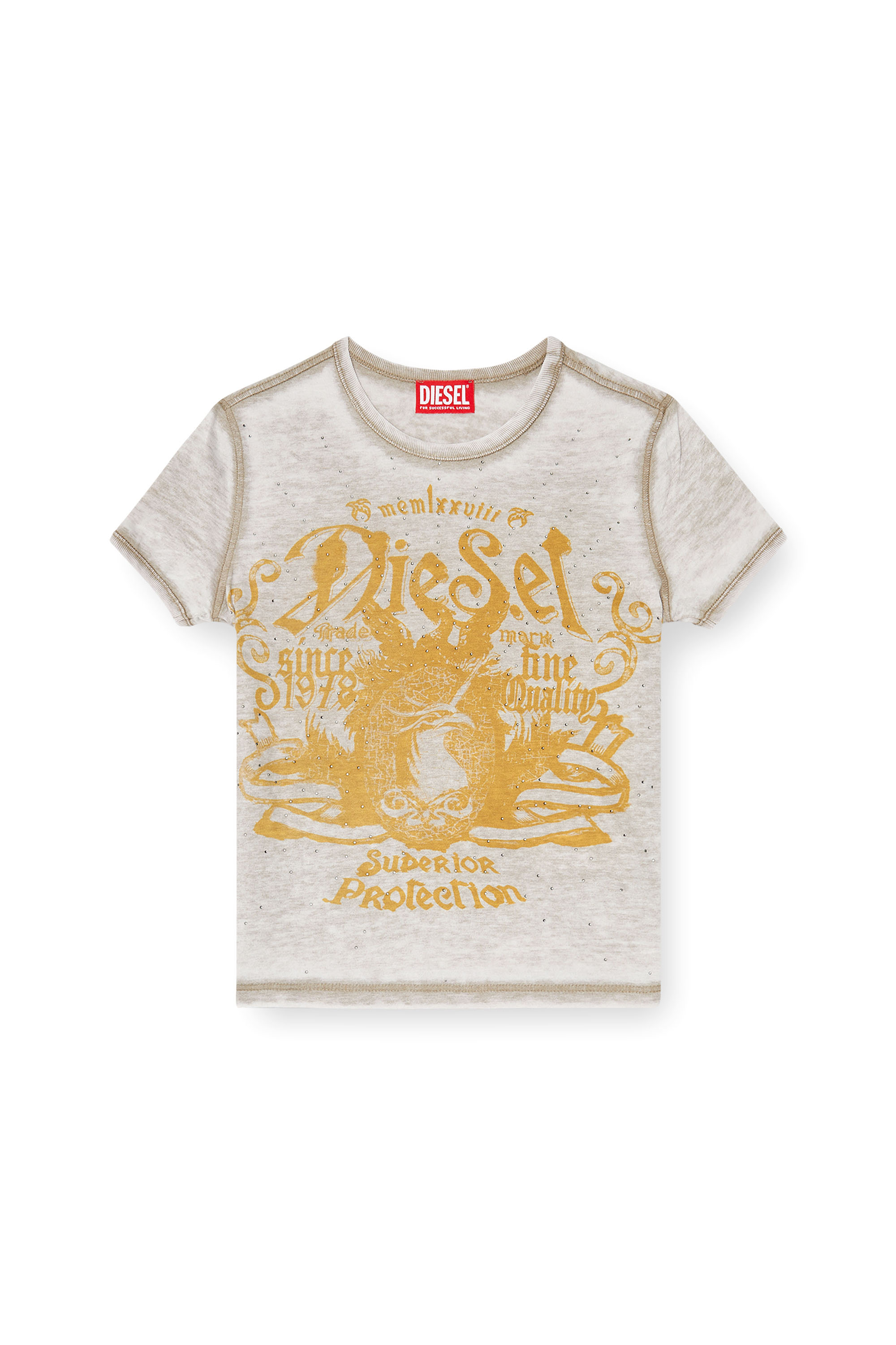 Diesel - T-UNCUTIES-LONG-AA3, Female's Tシャツ in ゴールド/グレー - 2