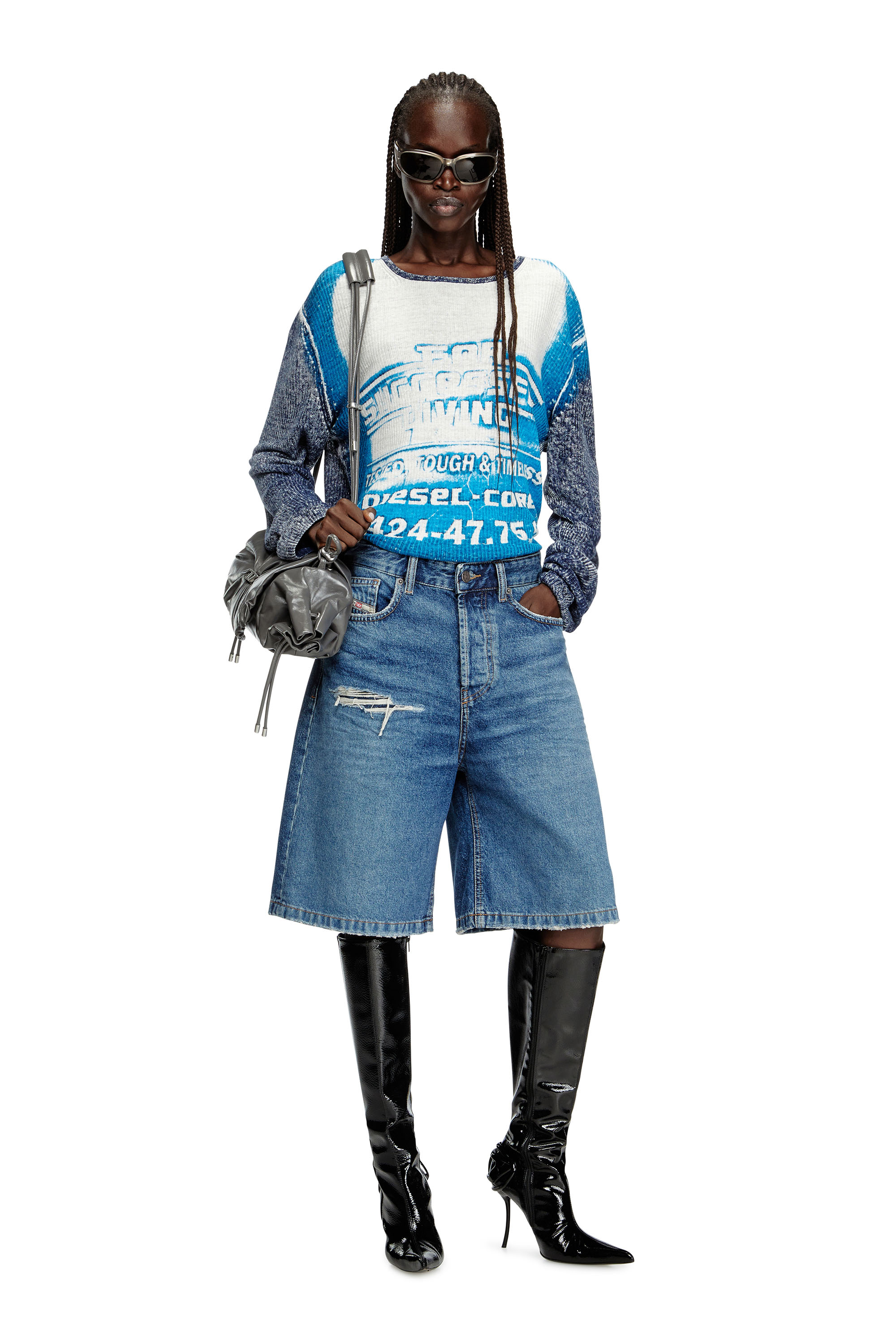 DE-SIRE-SHORT, ミディアムブルー Diesel - DE-SIRE-SHORT, Female's Shorts in denim with ripped details in ミディアムブルー - 1