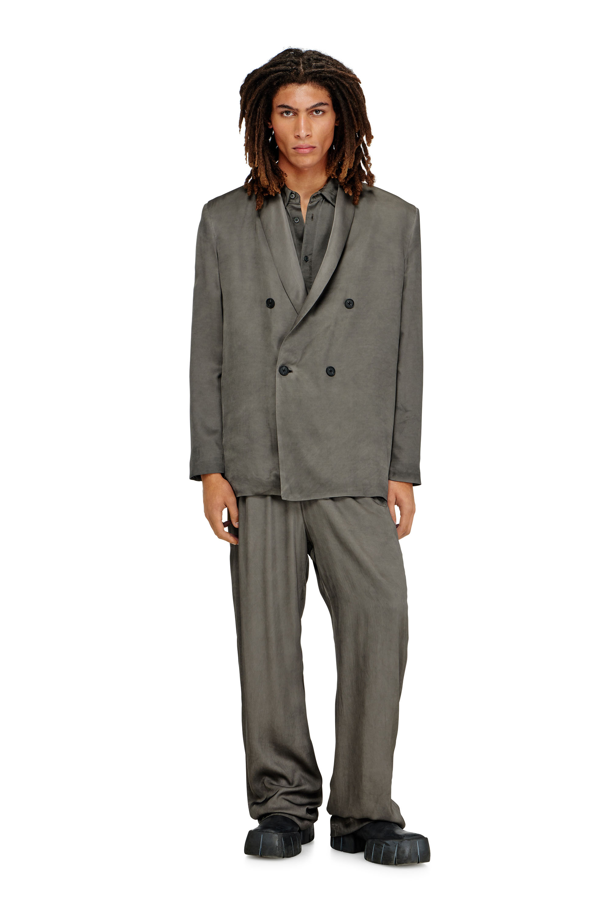 Diesel - J-ARMAN-ALBG, Male's Blazer in treated fluid viscose in ダークグレー - 1