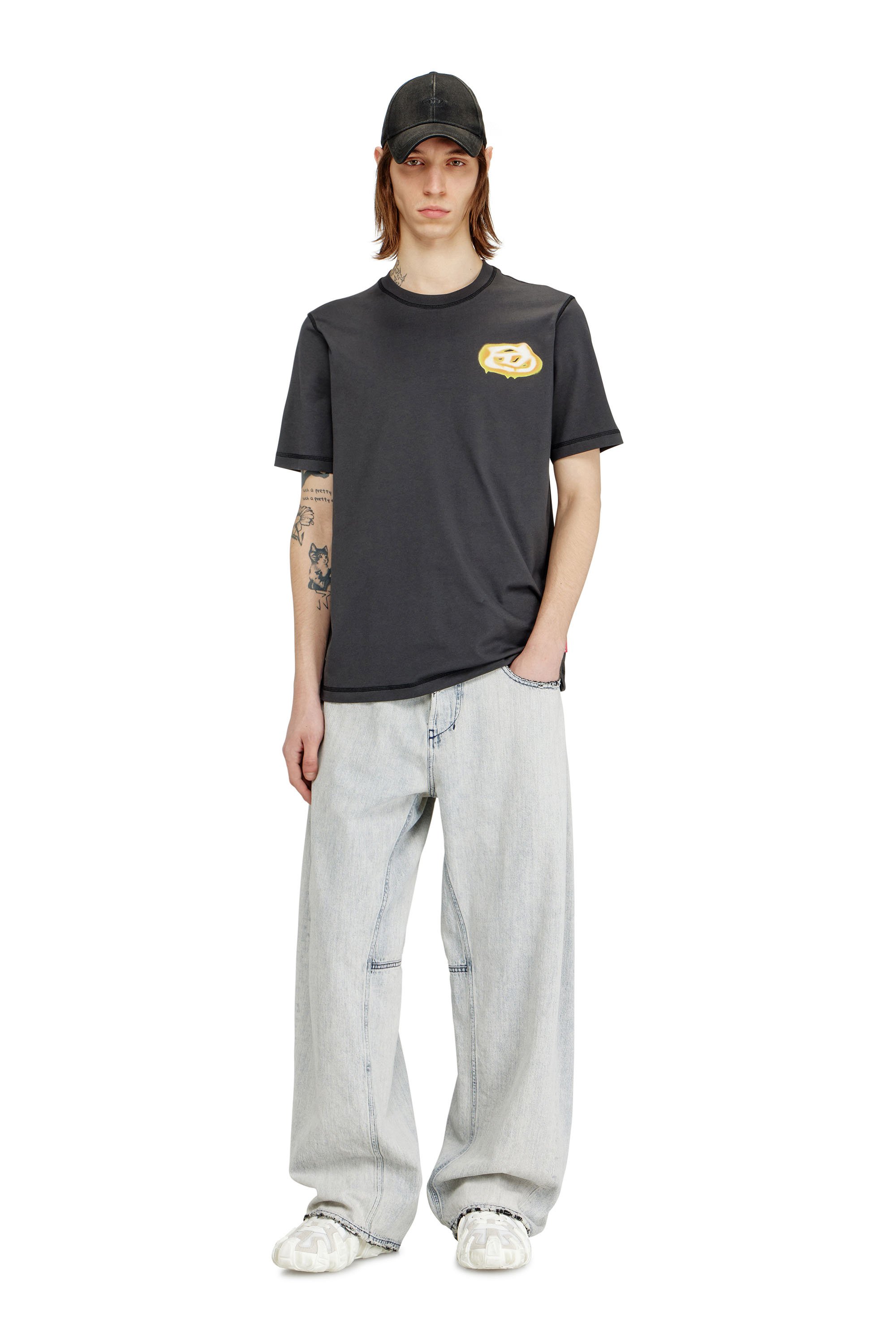 Diesel - T-ADJUST-V7, Male's T-shirt with contrasting stitching in ダークグレー - 1