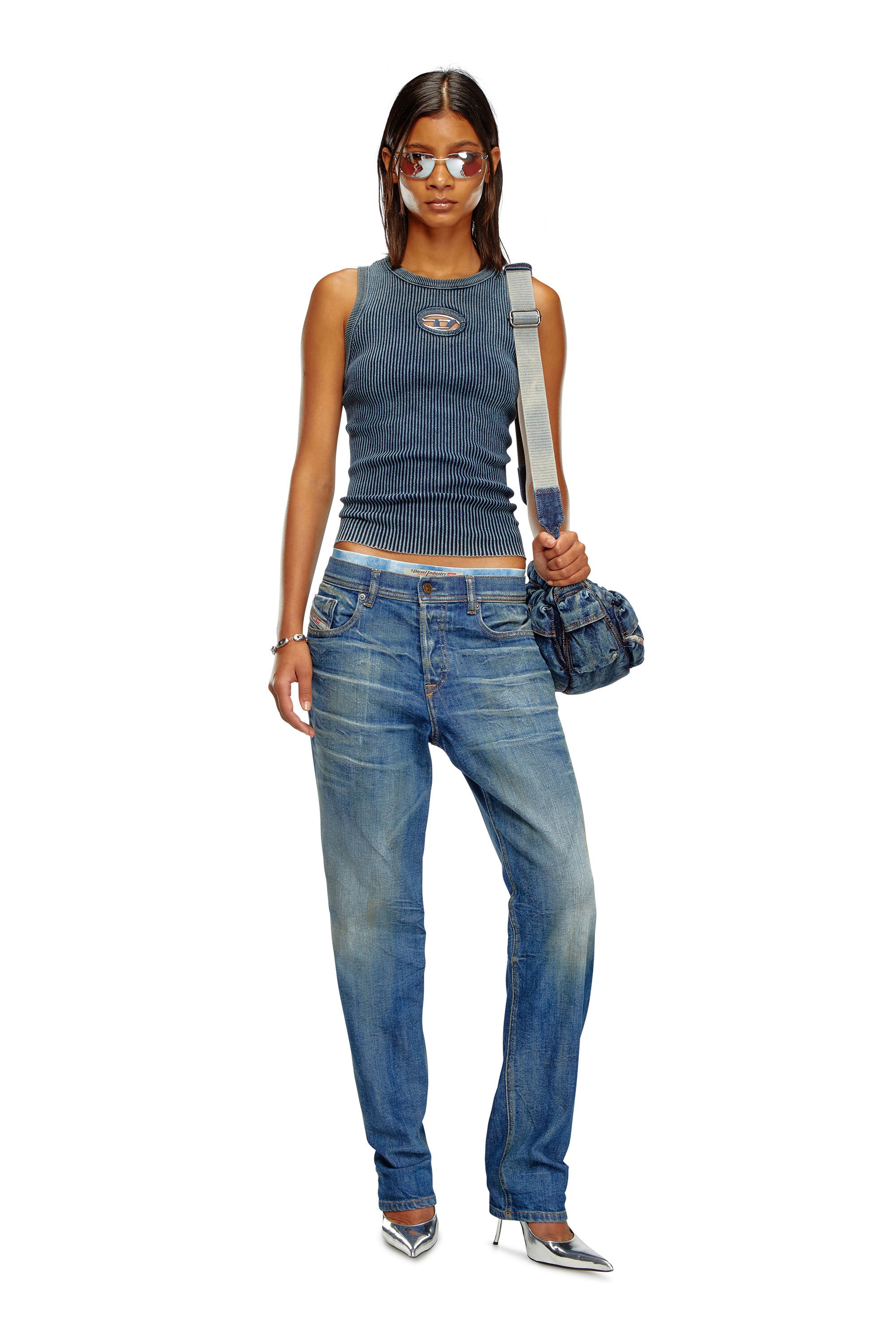 Diesel - M-ANCHOR-A-SL, Female's Rib-knit tank top with Oval D in ダークブルー - 2