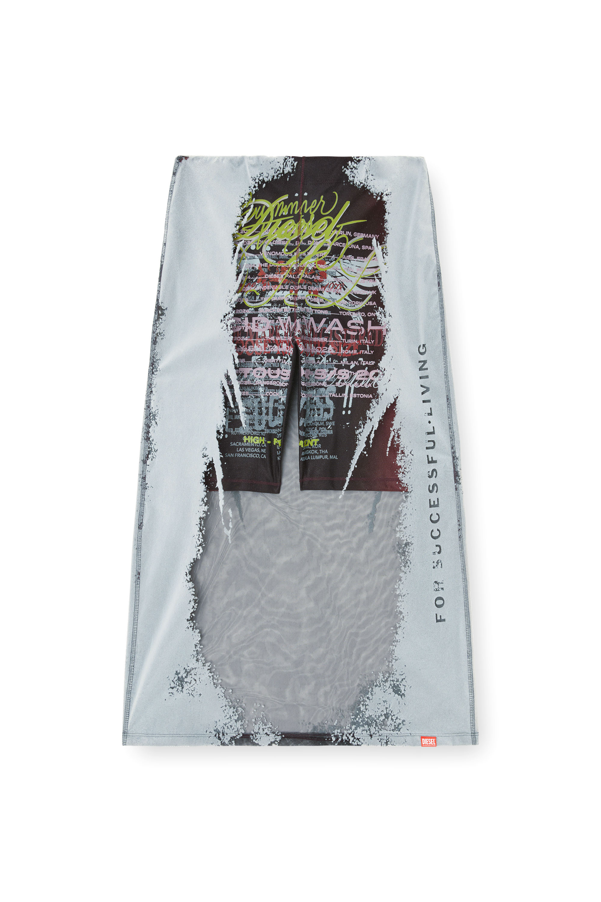 Diesel - O-LYAC, Female's Layered midi skirt with lyrics print in ブラック/グレー - 2