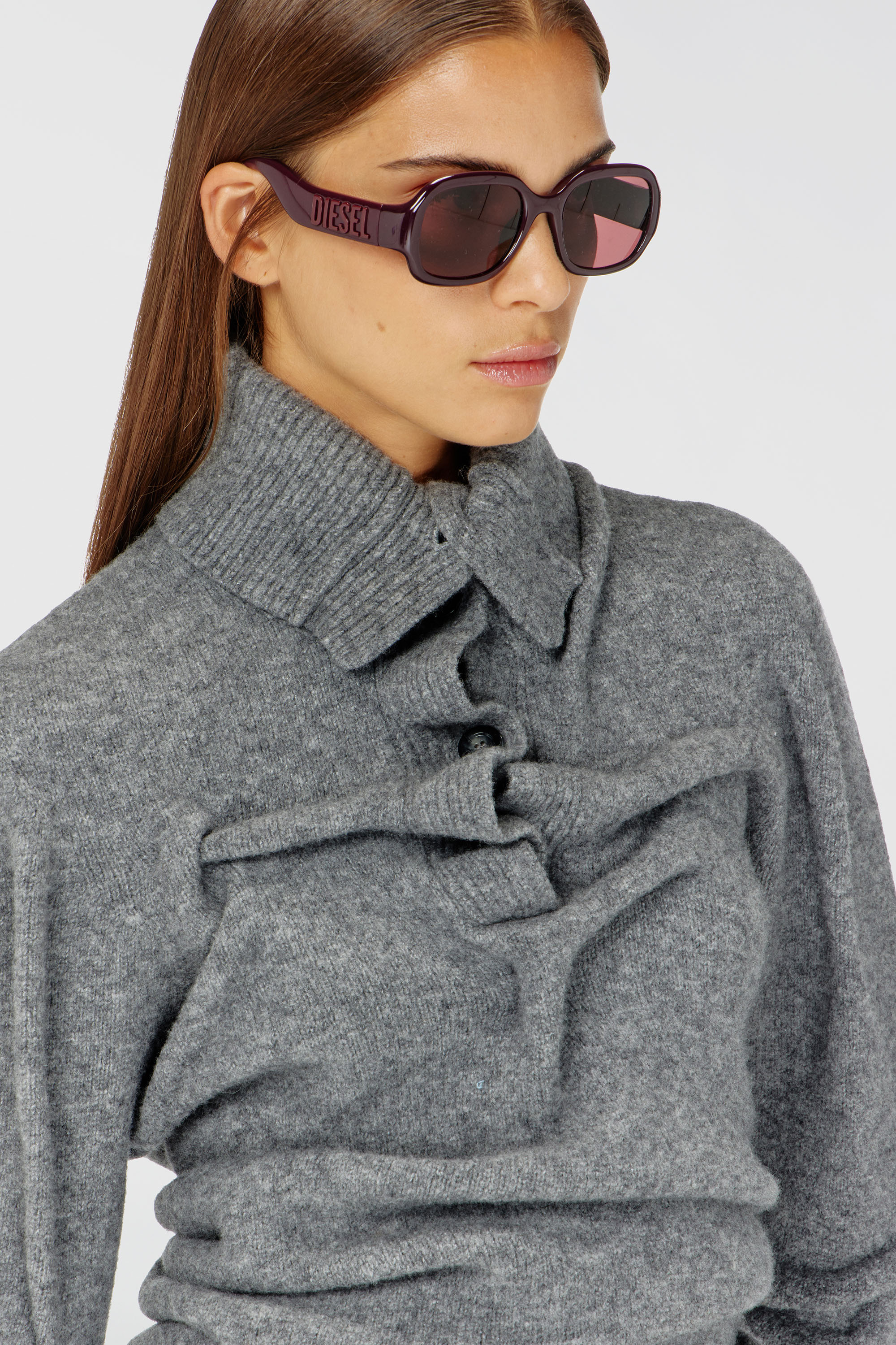 Diesel - M-AMARY, Female's Button-neck jumper in wrinkled boiled knit in null - 4