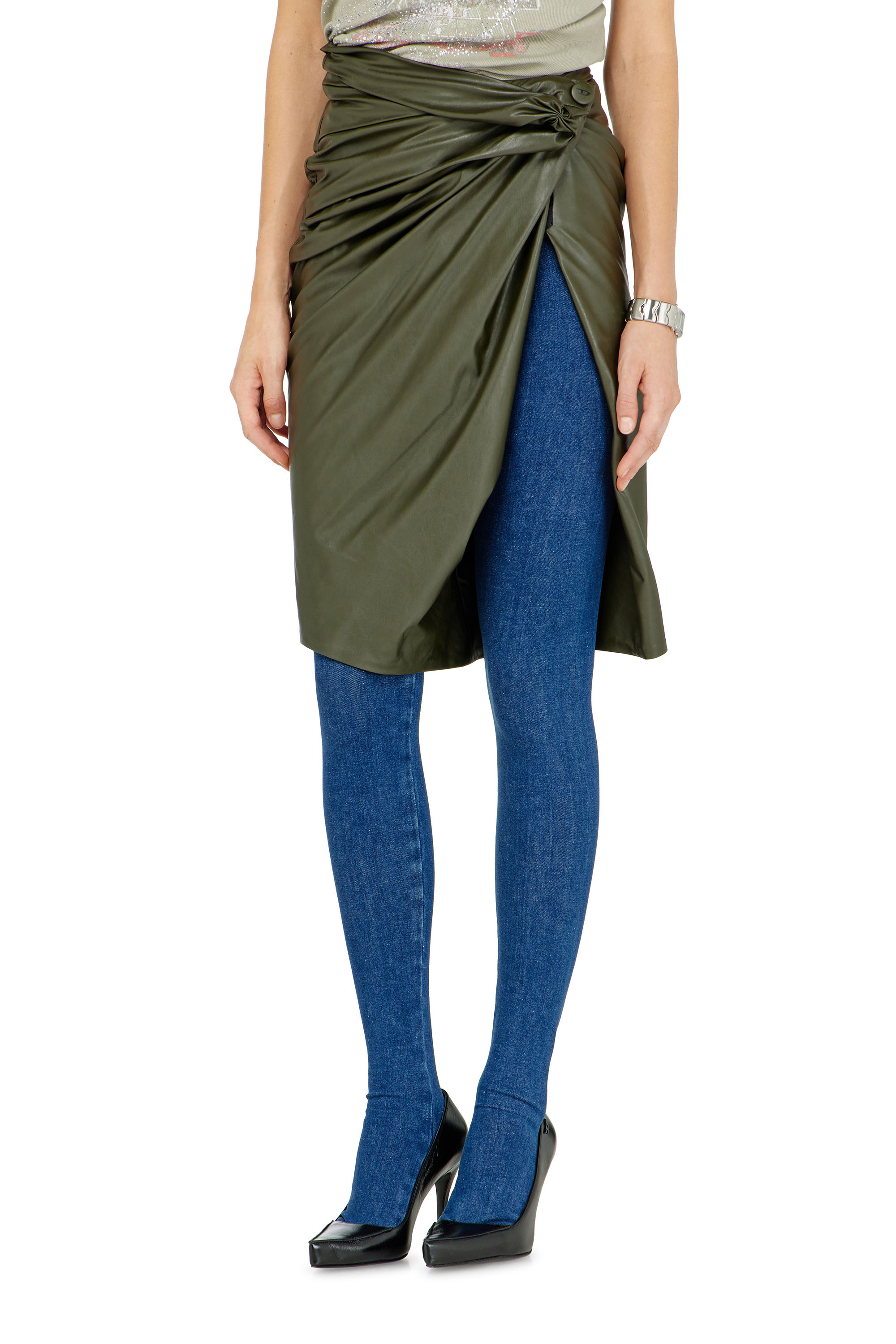 Diesel - O-DASLI, Female's Draped pencil skirt with split in グリーン - 2
