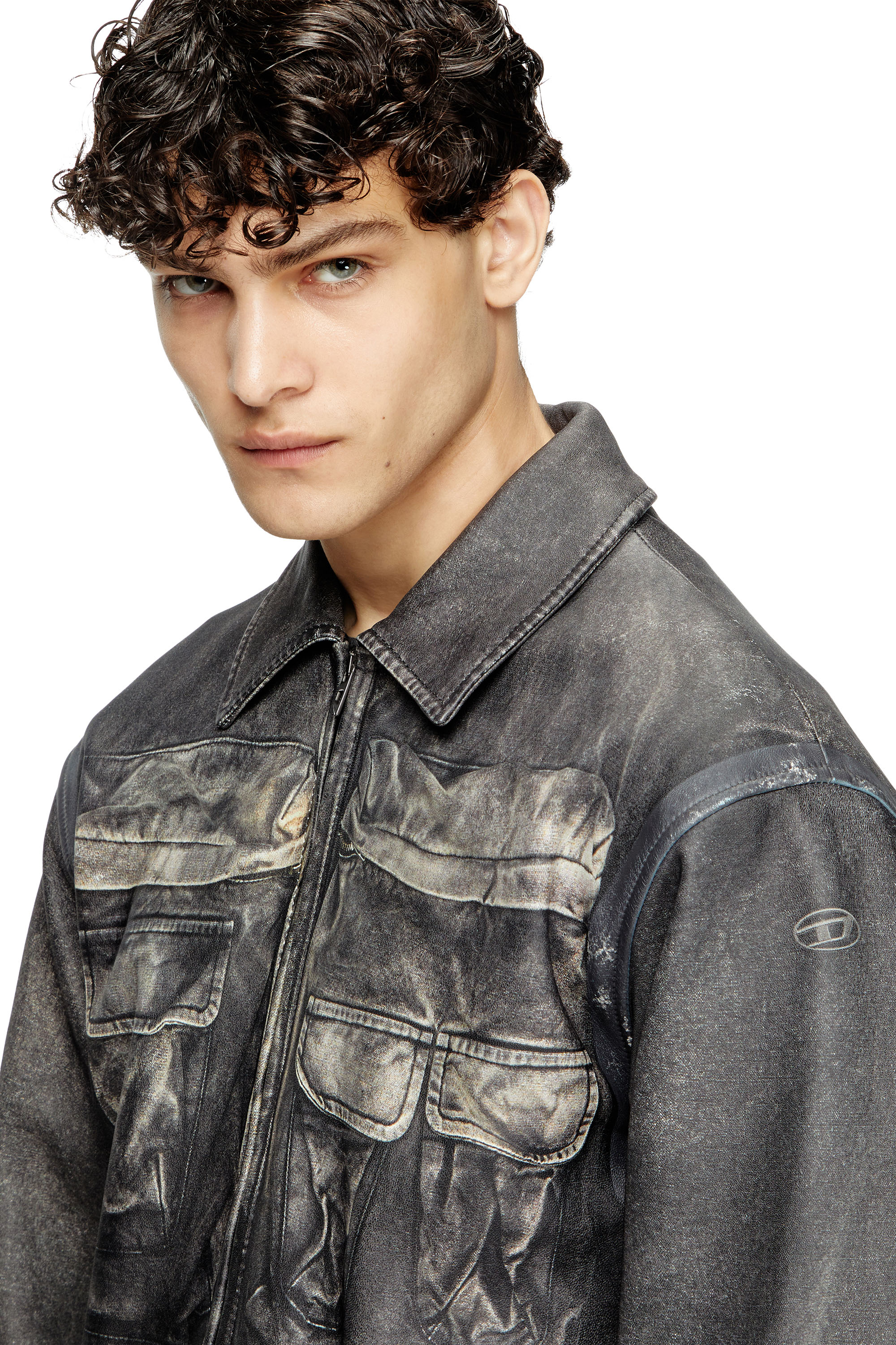 Diesel - L-MAYER, Male's Leather jacket with trompe l'oeil pockets in ブラック - 5
