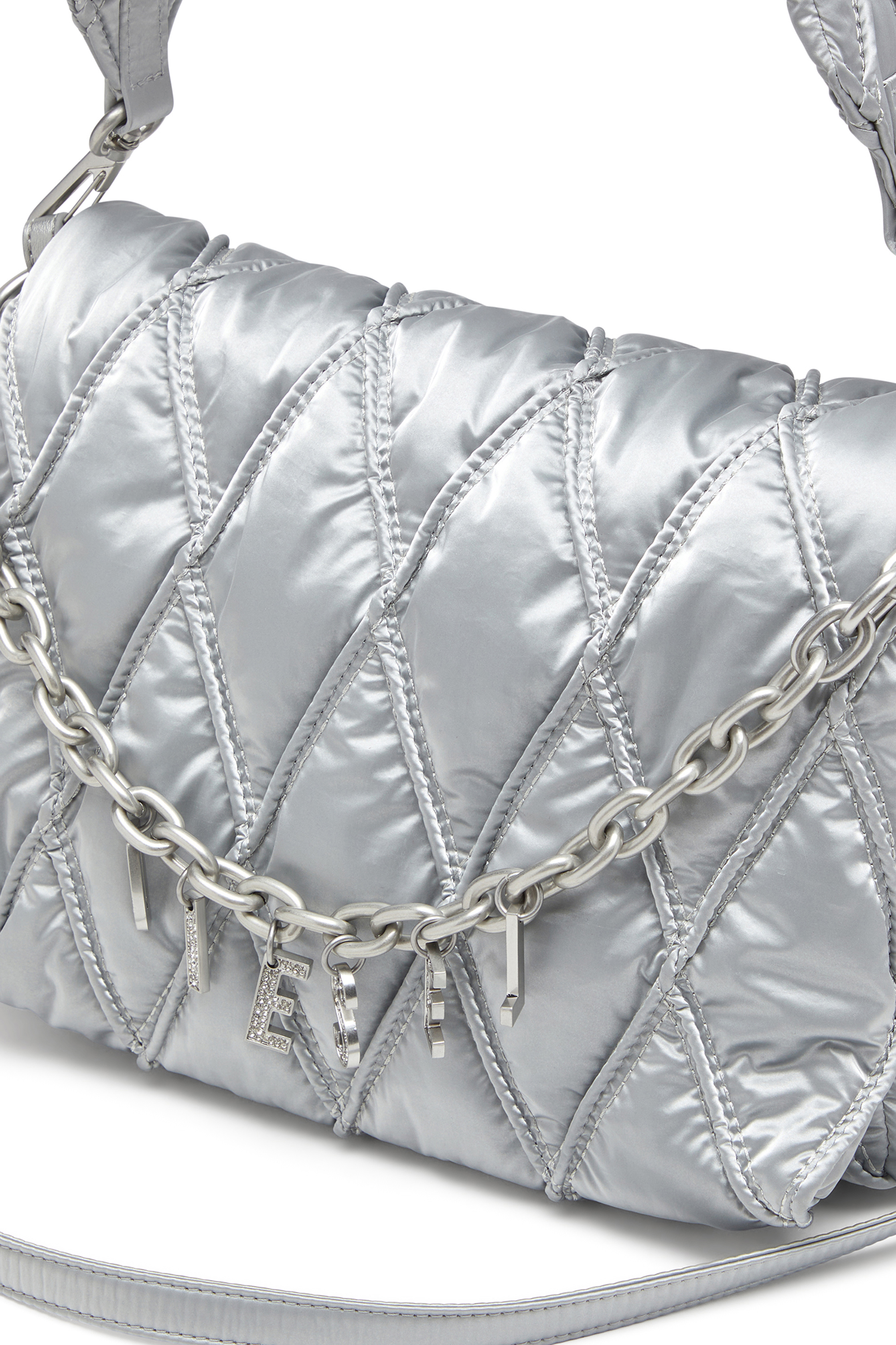 Diesel - CHARM-D SHOULDER M, Female's Charm-D-Shoulder bag in quilted metallic nylon in シルバー - 5