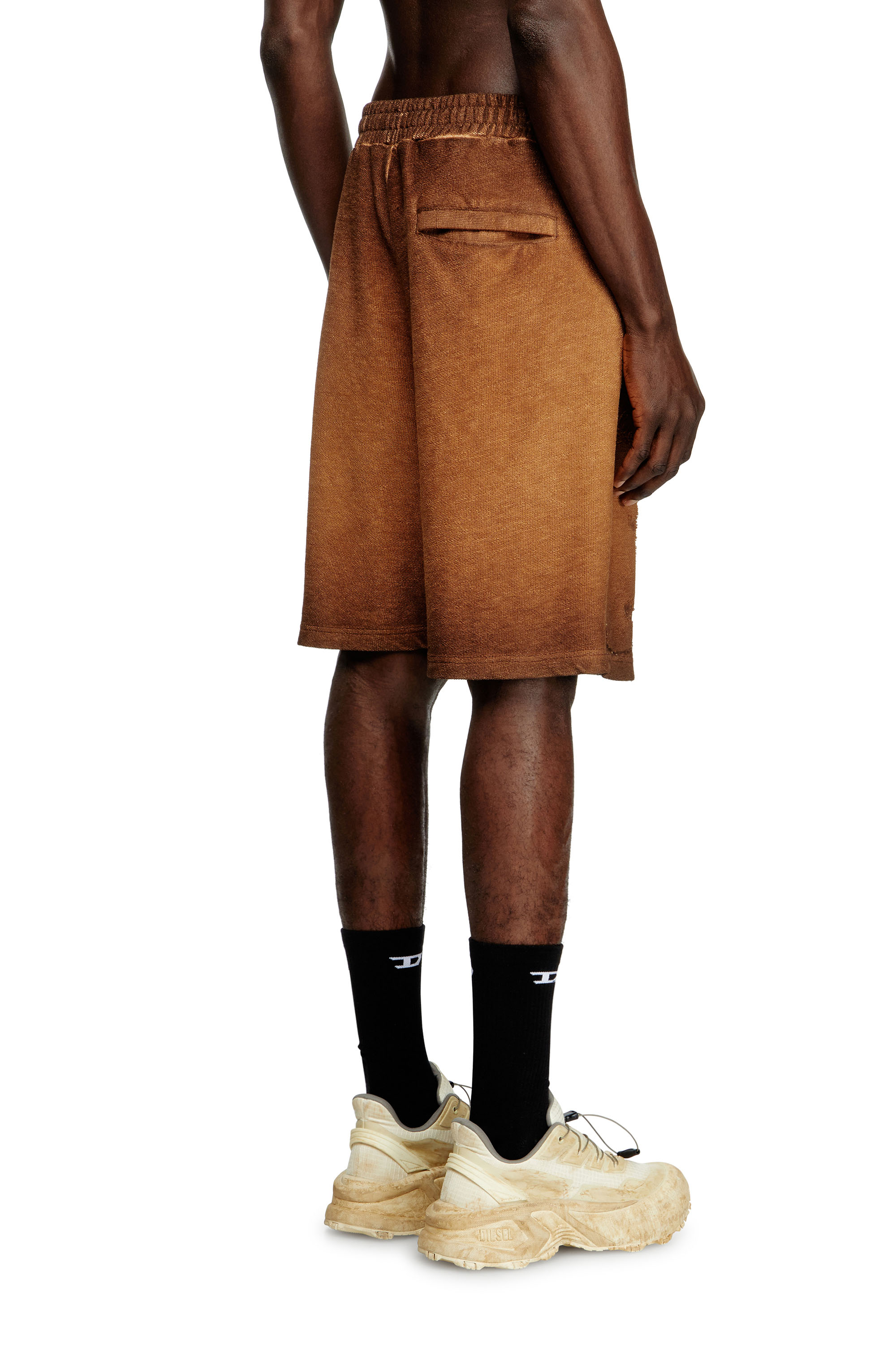 Diesel - P-CROWDE, Male's Sweat shorts with phoenix devoré in ブラウン - 4
