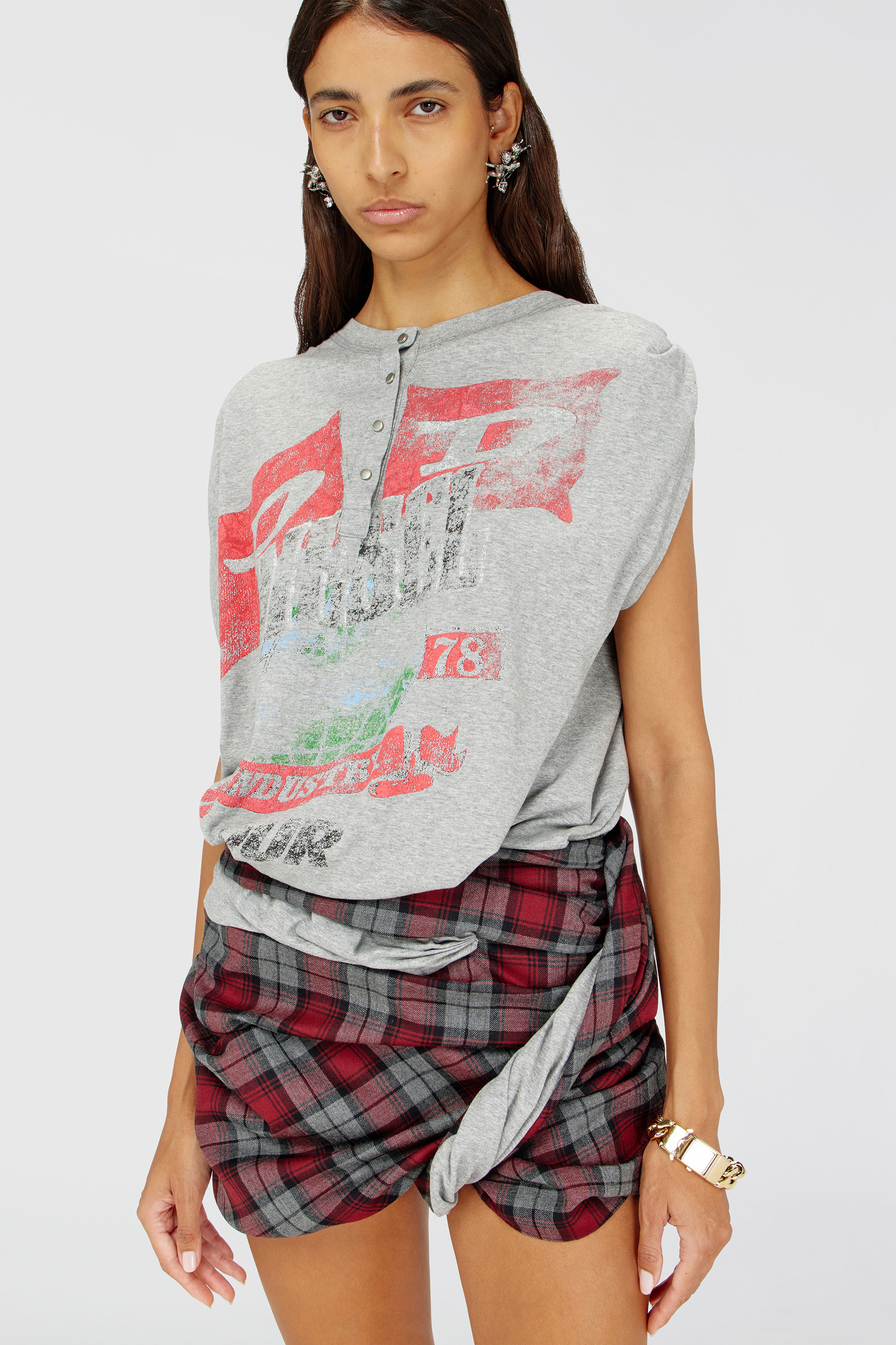 Diesel - J-VOXA-CHECK, Female's Playsuit in jersey and check wool in レッド/グレー - 3
