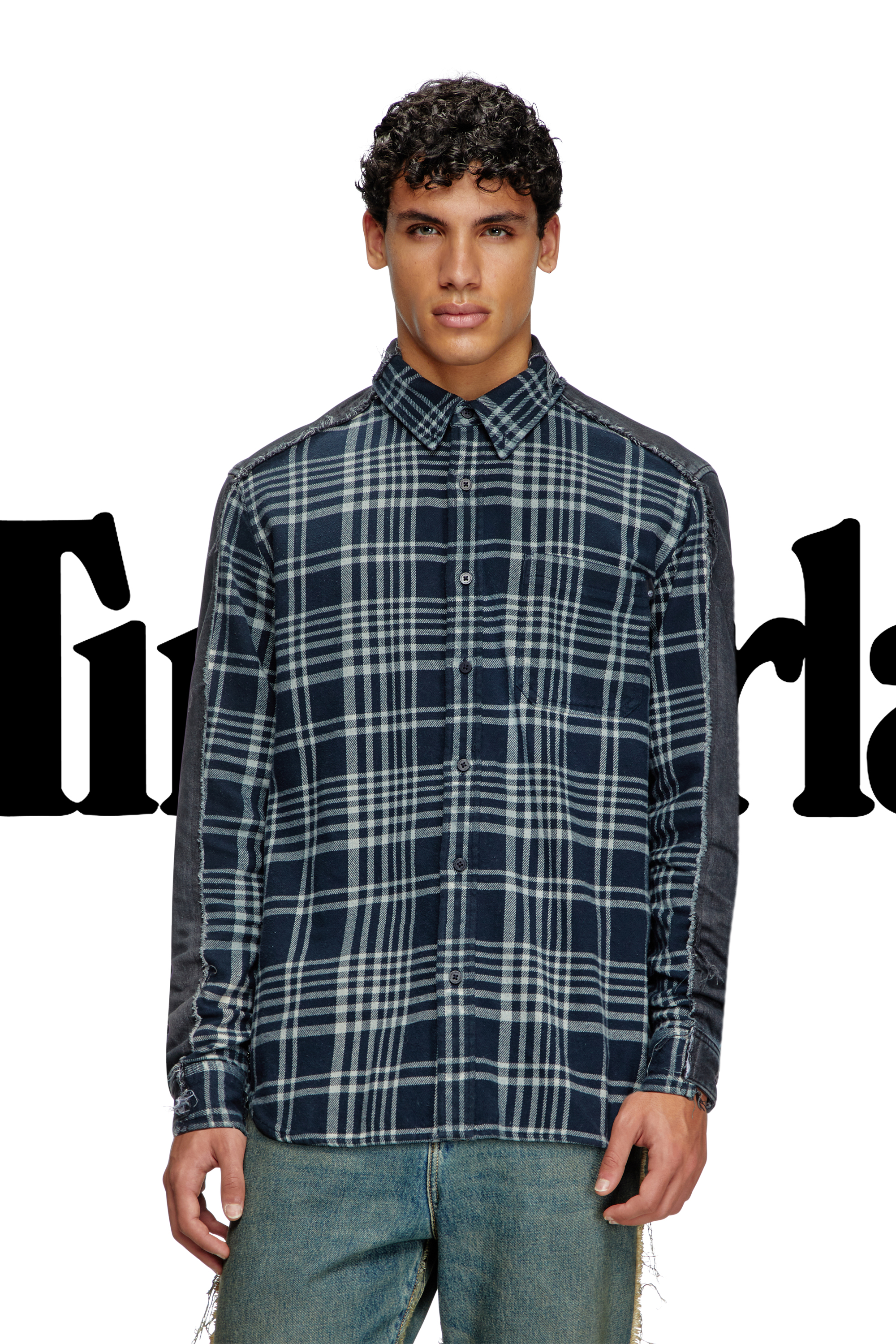 Diesel - Shirt Dieseloves 6B, Unisex's Overdyed check and denim shirt in ブルー/ブラック - 3