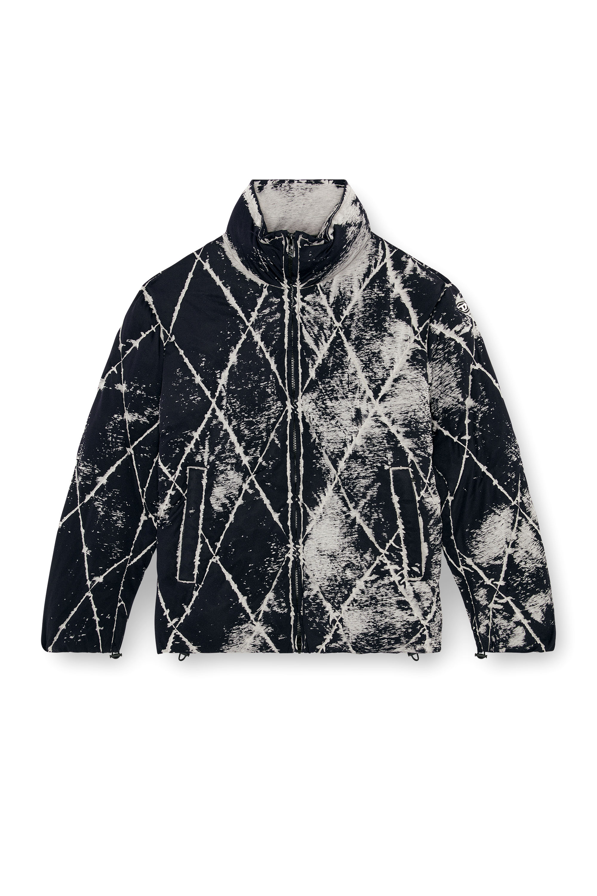 Diesel - W-MARCEL, Male's Puffer jacket in burn-out jersey in ブラック - 4