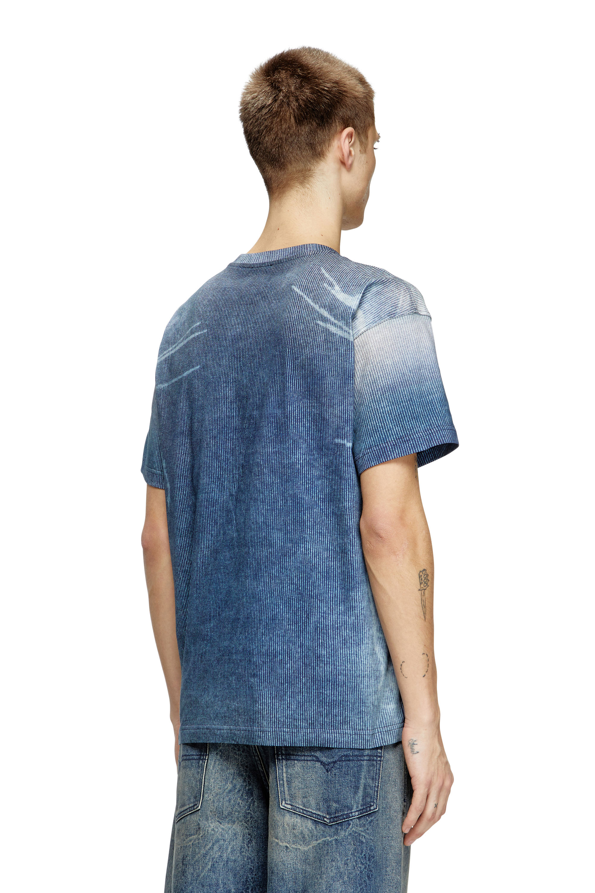 Diesel - T-NORM-R2, Male's T-shirt with rib-knit D print in ブルー - 4