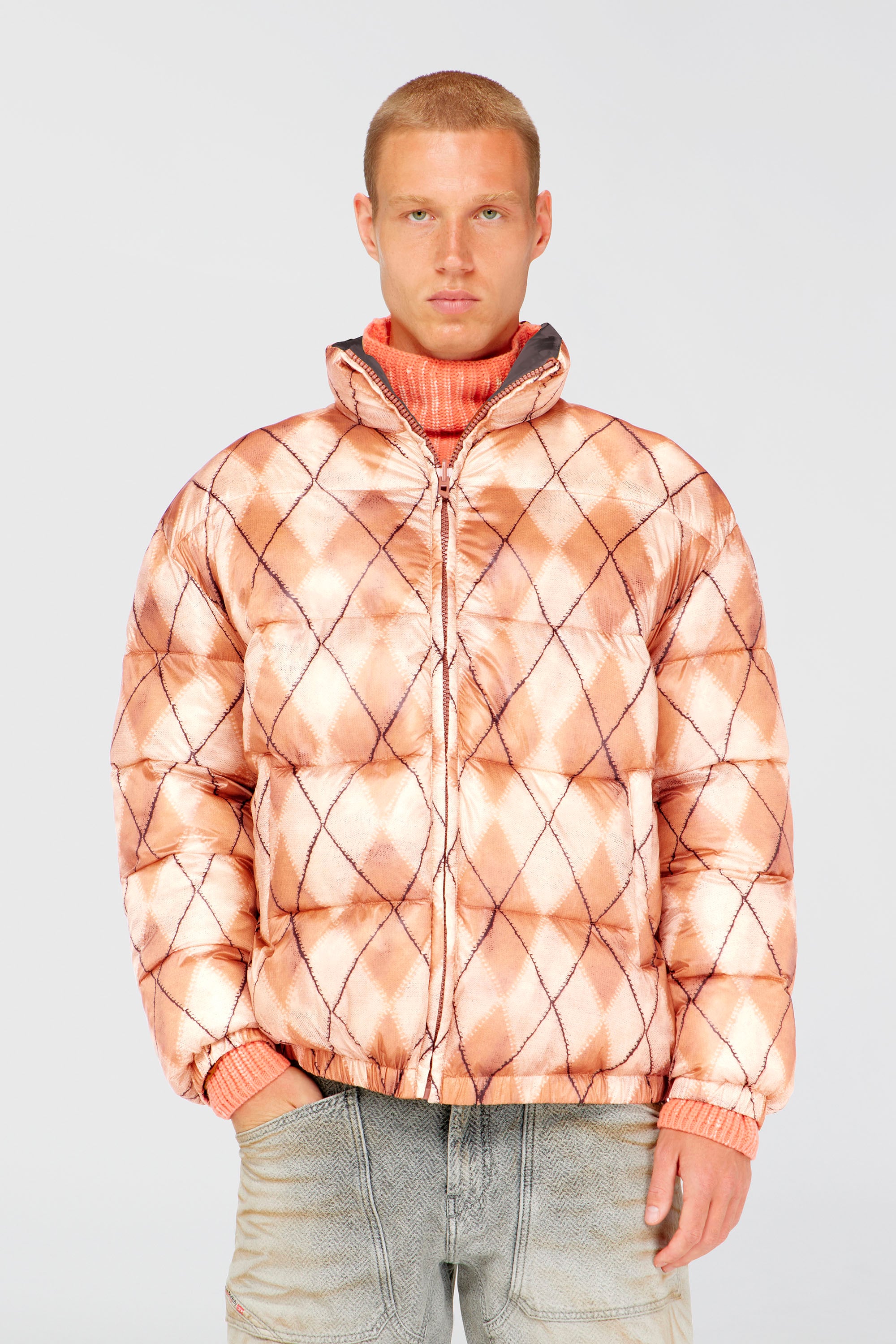 Diesel - W-BOURB-DLCK, Male's パファージャケット in ベージュ/グレー - 1