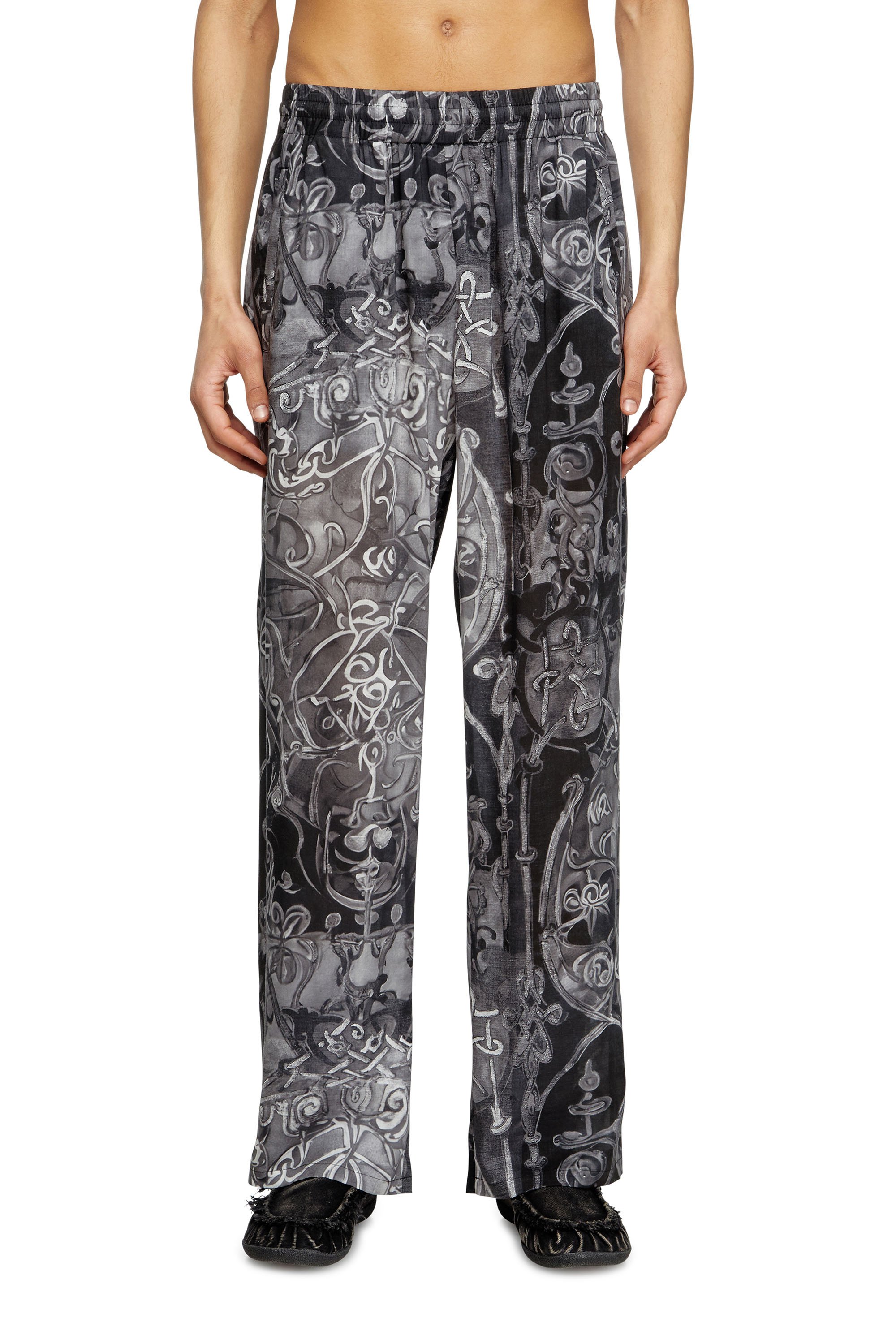 Diesel - P-THECK-A-AJFW, Unisex's Track pants with medieval print in ブラック - 1