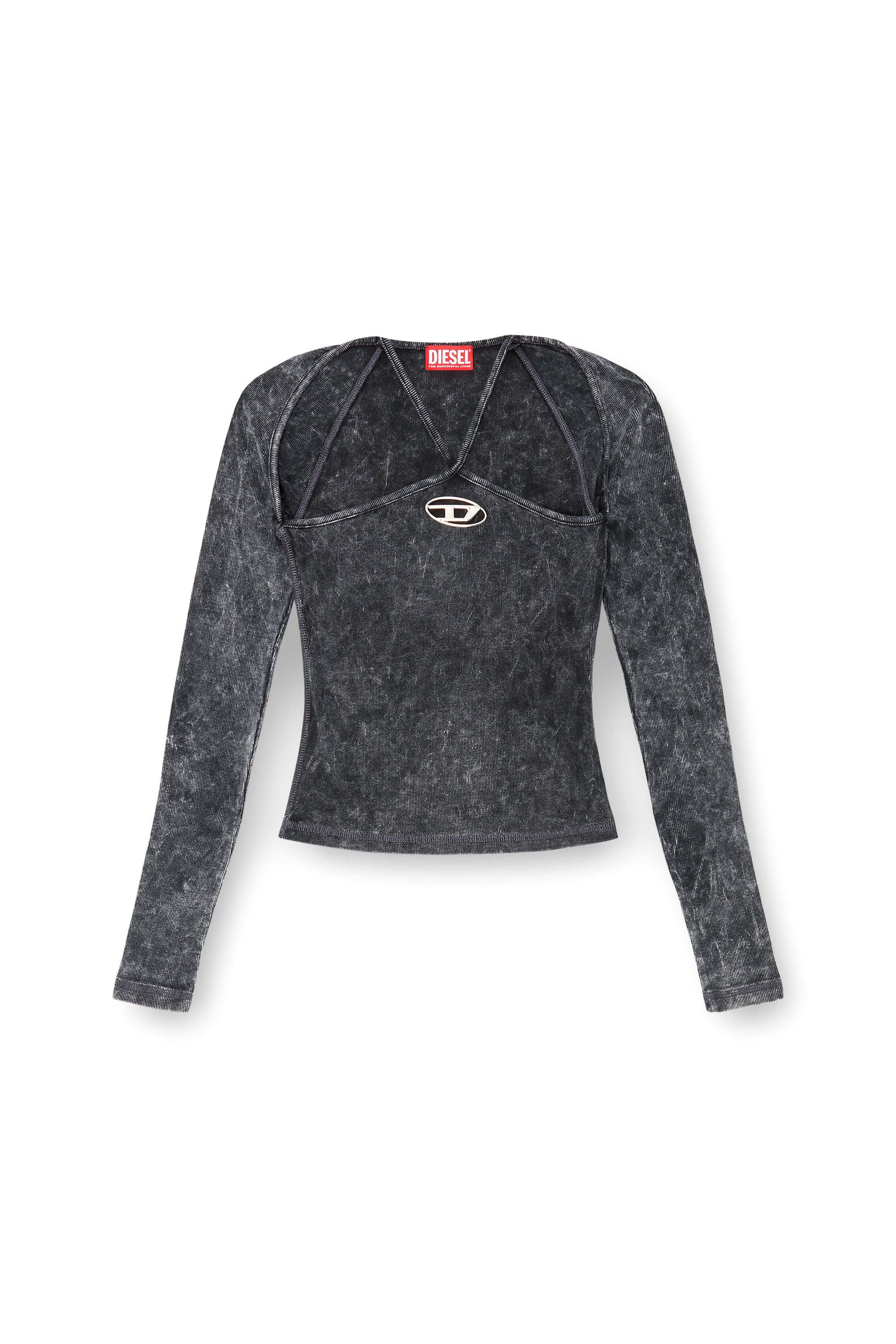 Diesel - T-MARINEL, Female's Ribbed long-sleeve top with cross-over straps in ブラック - 3