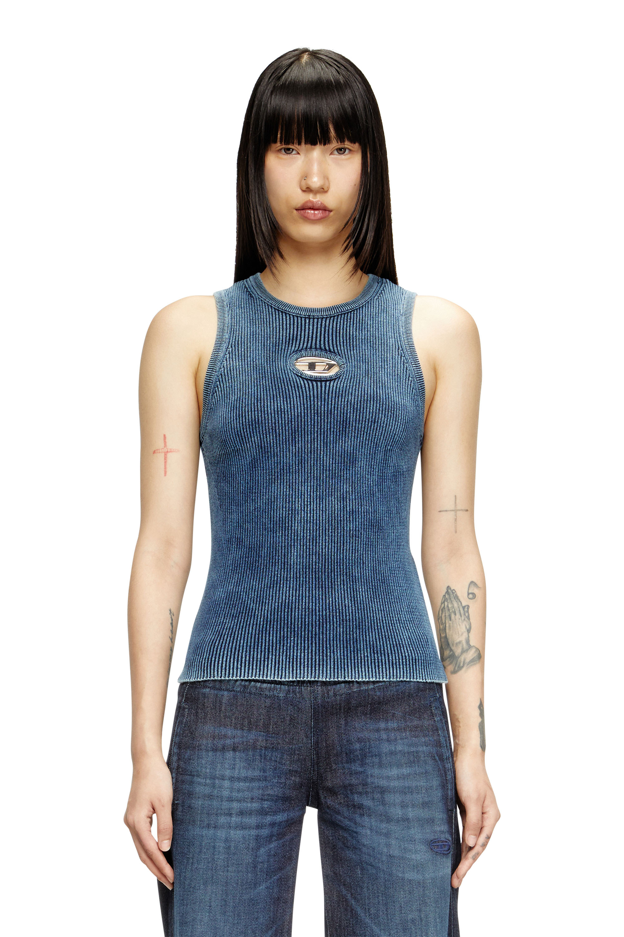 Diesel - M-ANCHOR-A-SL, Female's Rib-knit tank top with Oval D in ダークブルー - 1