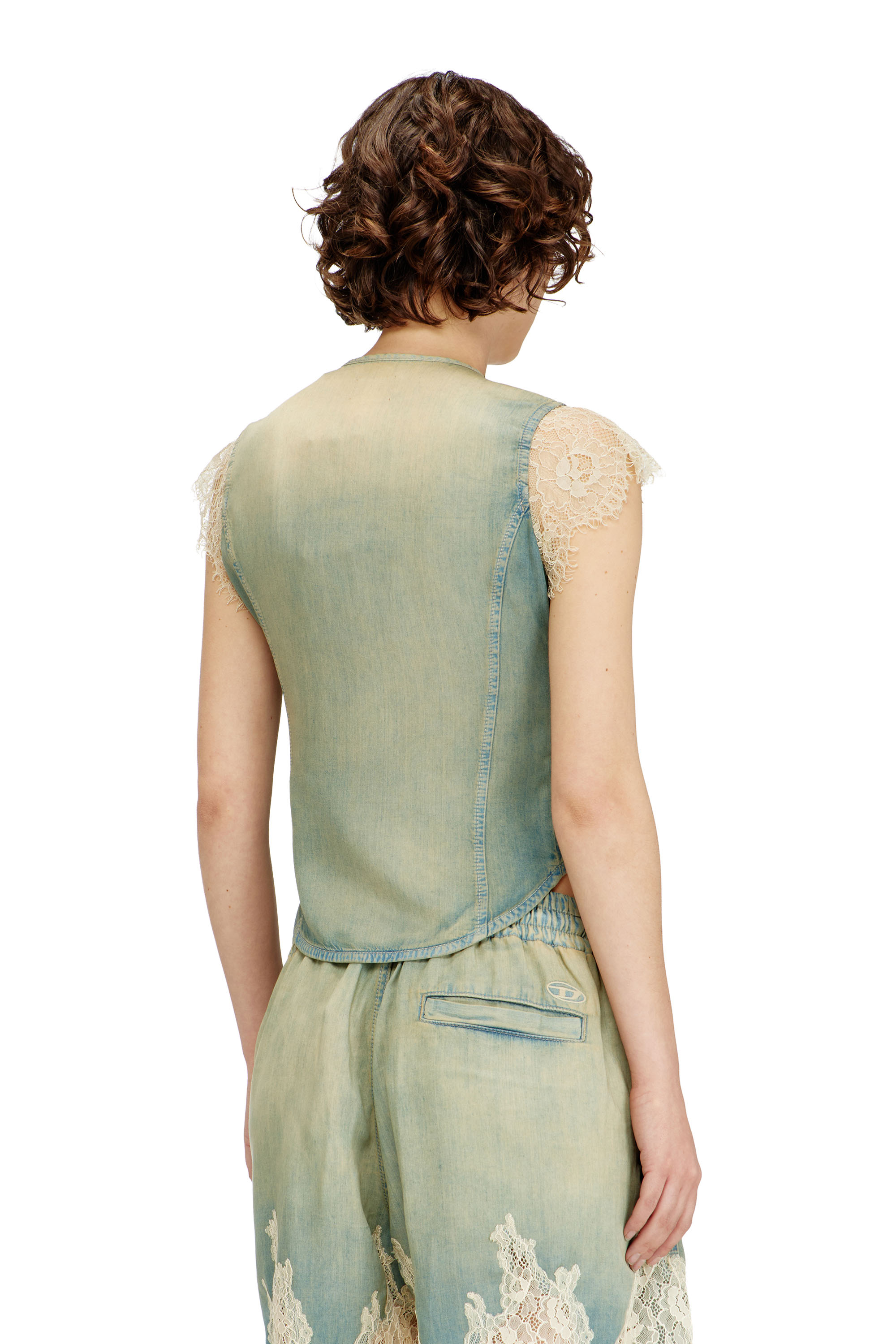 Diesel - DE-MALKA-S, Female's Short-sleeve shirt in denim and lace in null - 4