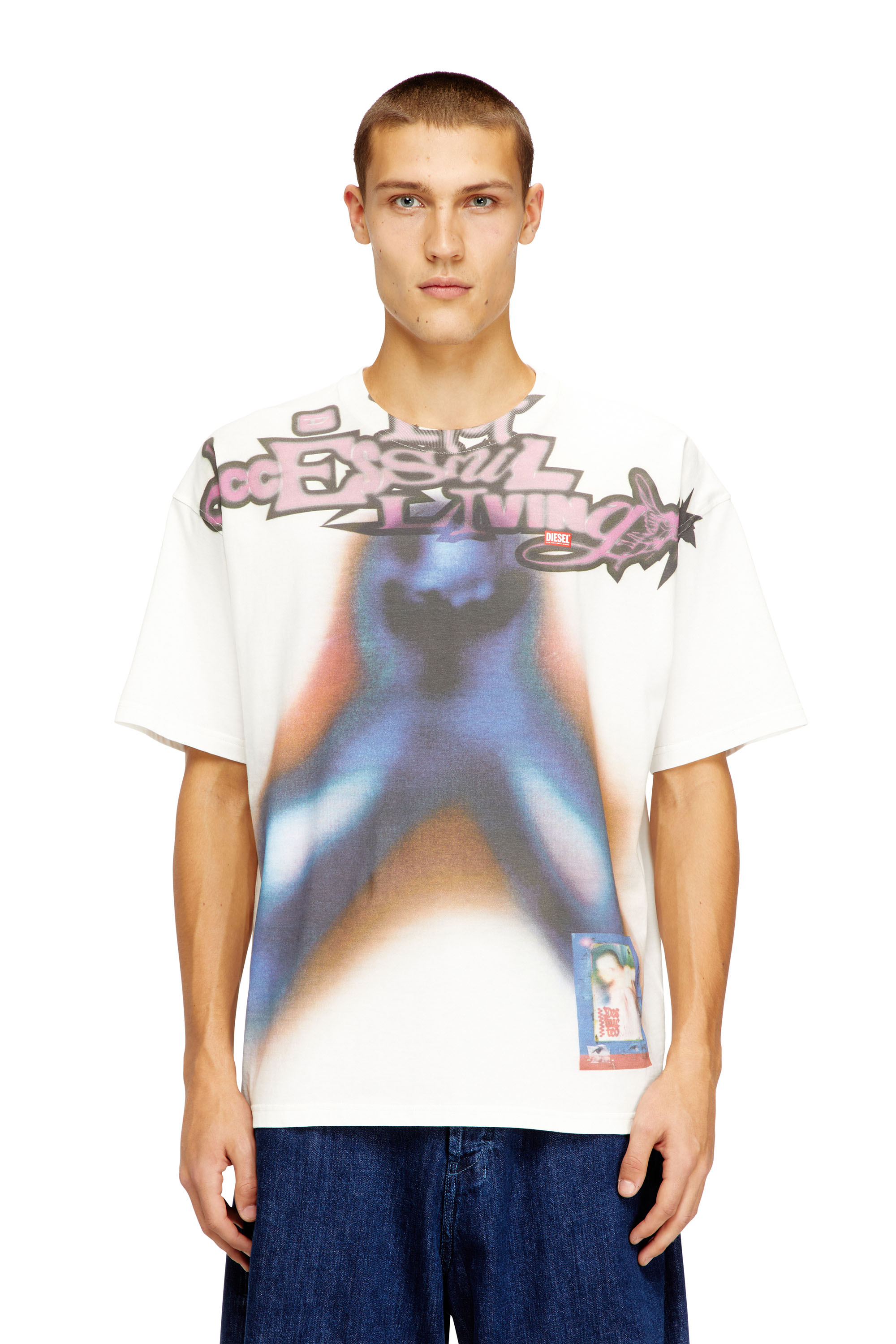 Diesel - T-BOXT-V13, Male's Tシャツ in ブルー/オレンジ - 1