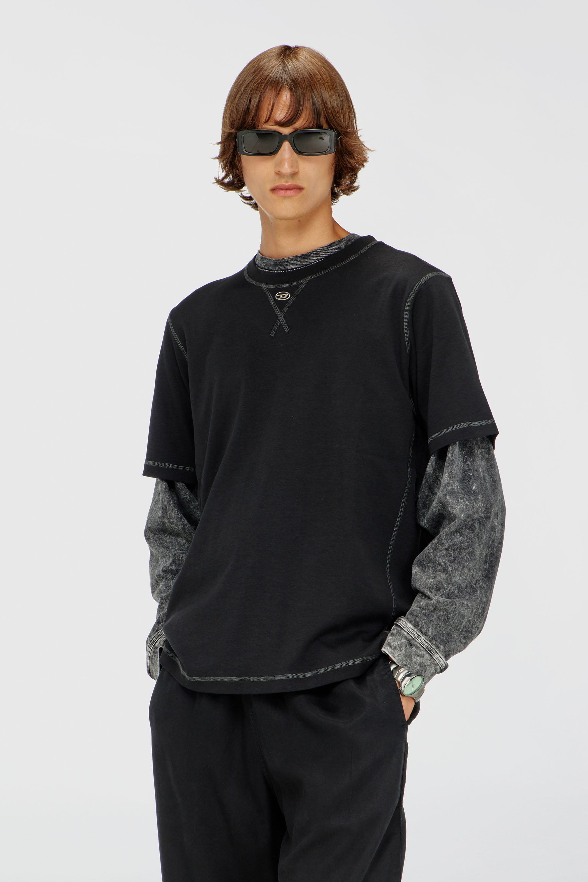 Diesel - T-MADJUST-TR, Male's Tシャツ in ダークグレー - 1
