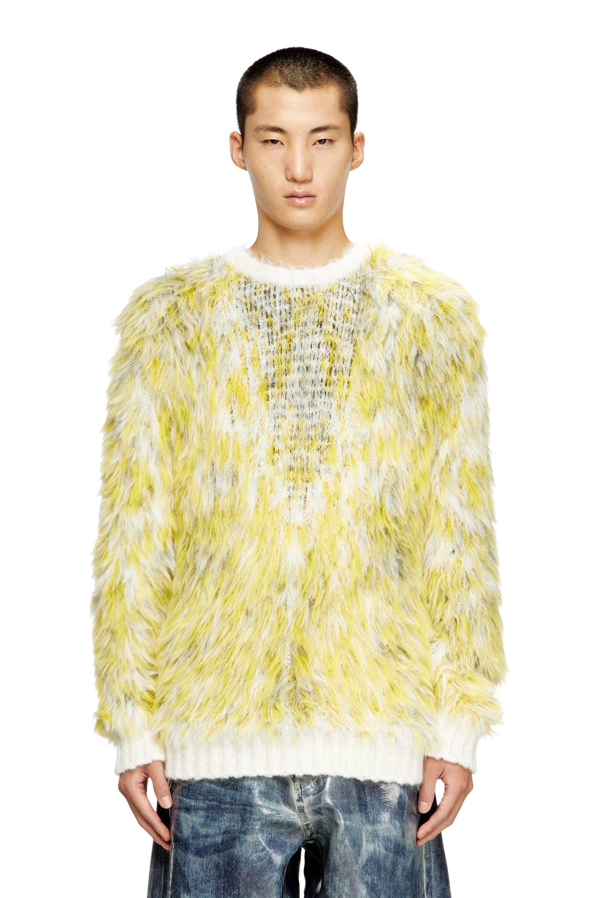 Diesel - K-ALLEN, Male's Jumper in fluffy jacquard knit in ホワイト/イエロー - 1