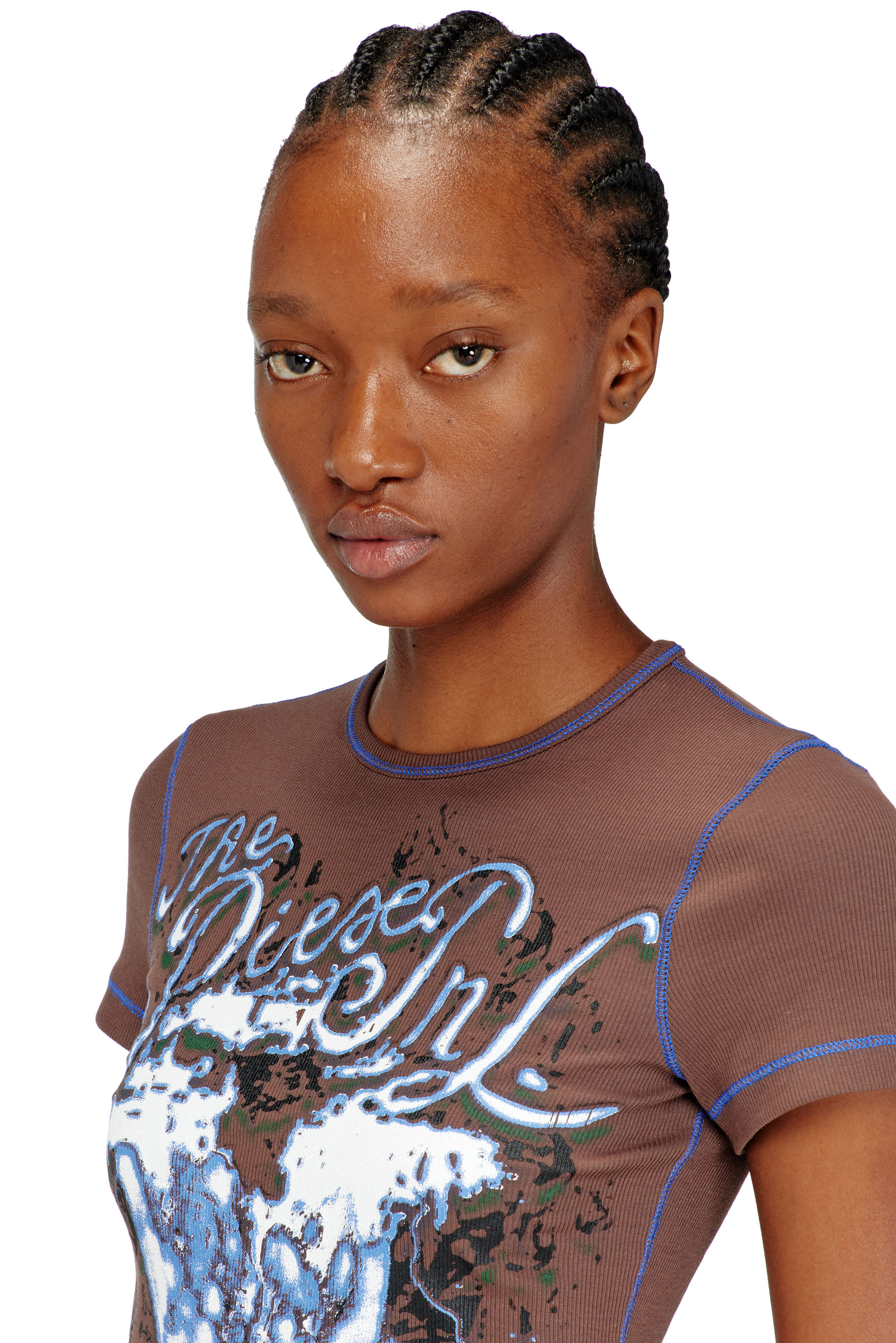 Diesel - T-BRENDA, Female's Animalier-print top in rib stretch jersey in ブラウン - 4