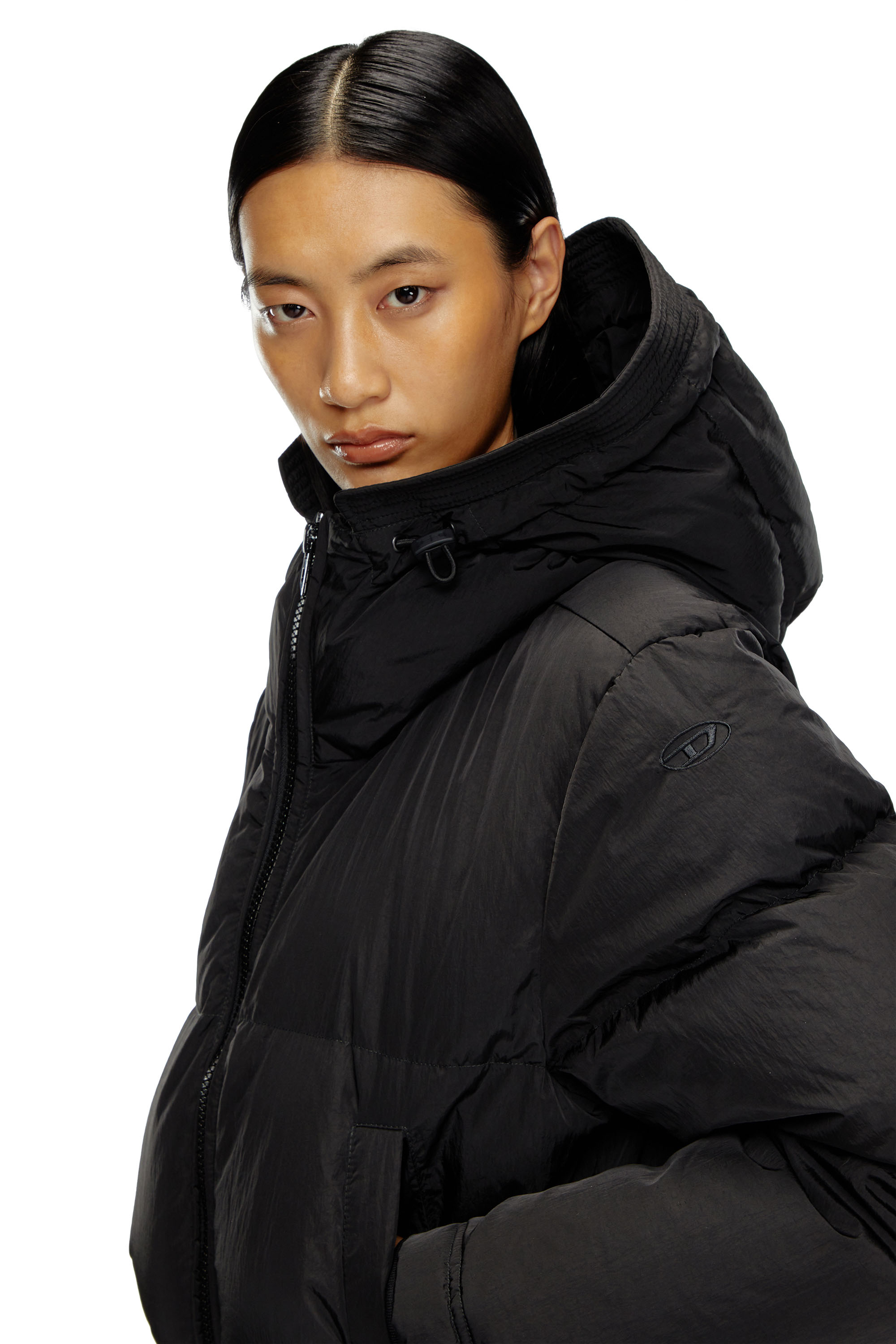 Diesel - W-PEYT-SHORT-NEW-P1, Female's Hooded down jacket in crinkled nylon in ブラック - 4