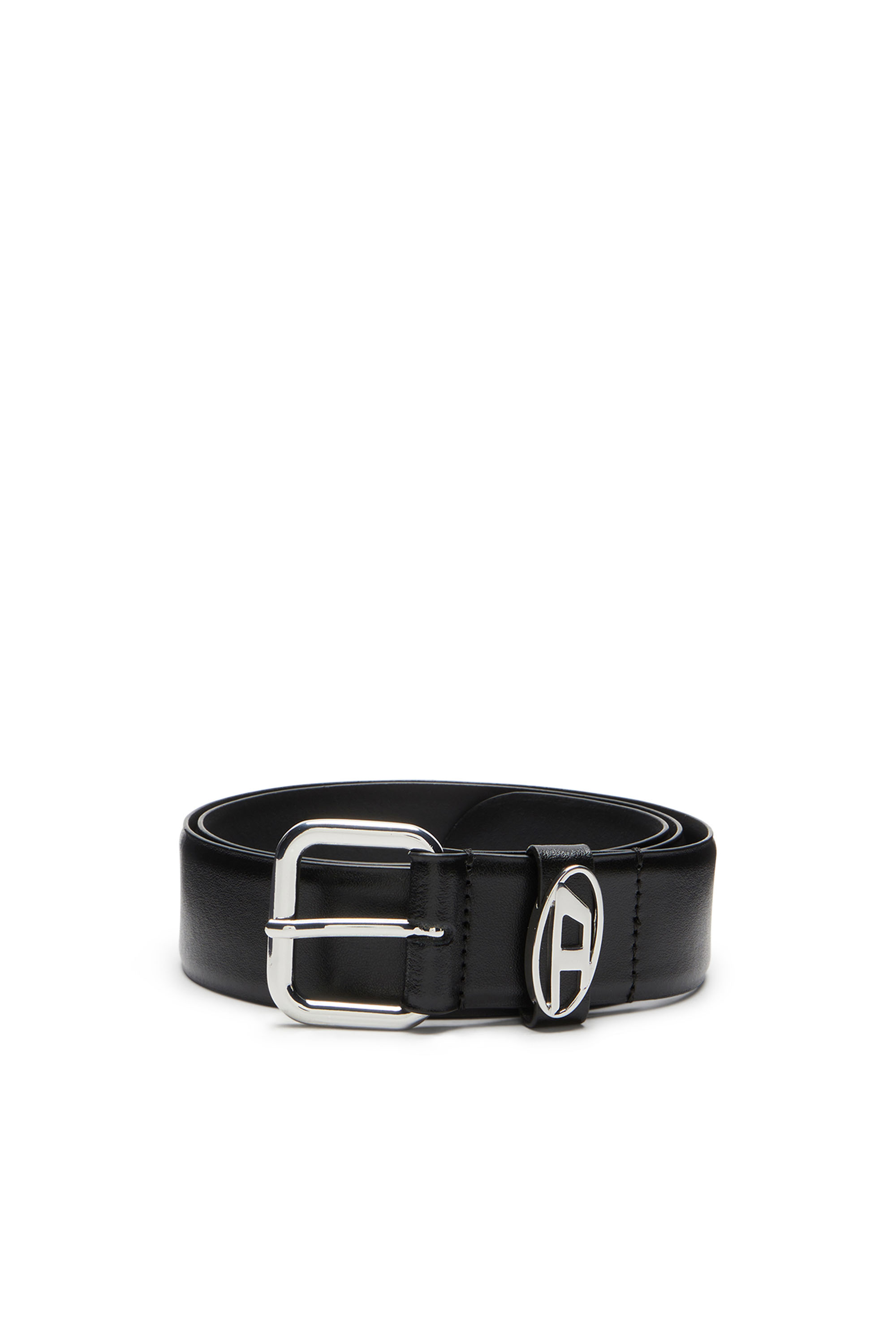 Diesel - B-1DR OVAL D LOOP, Unisex's 3.9cm logo-plaque embellished leather belt in ブラック - 1
